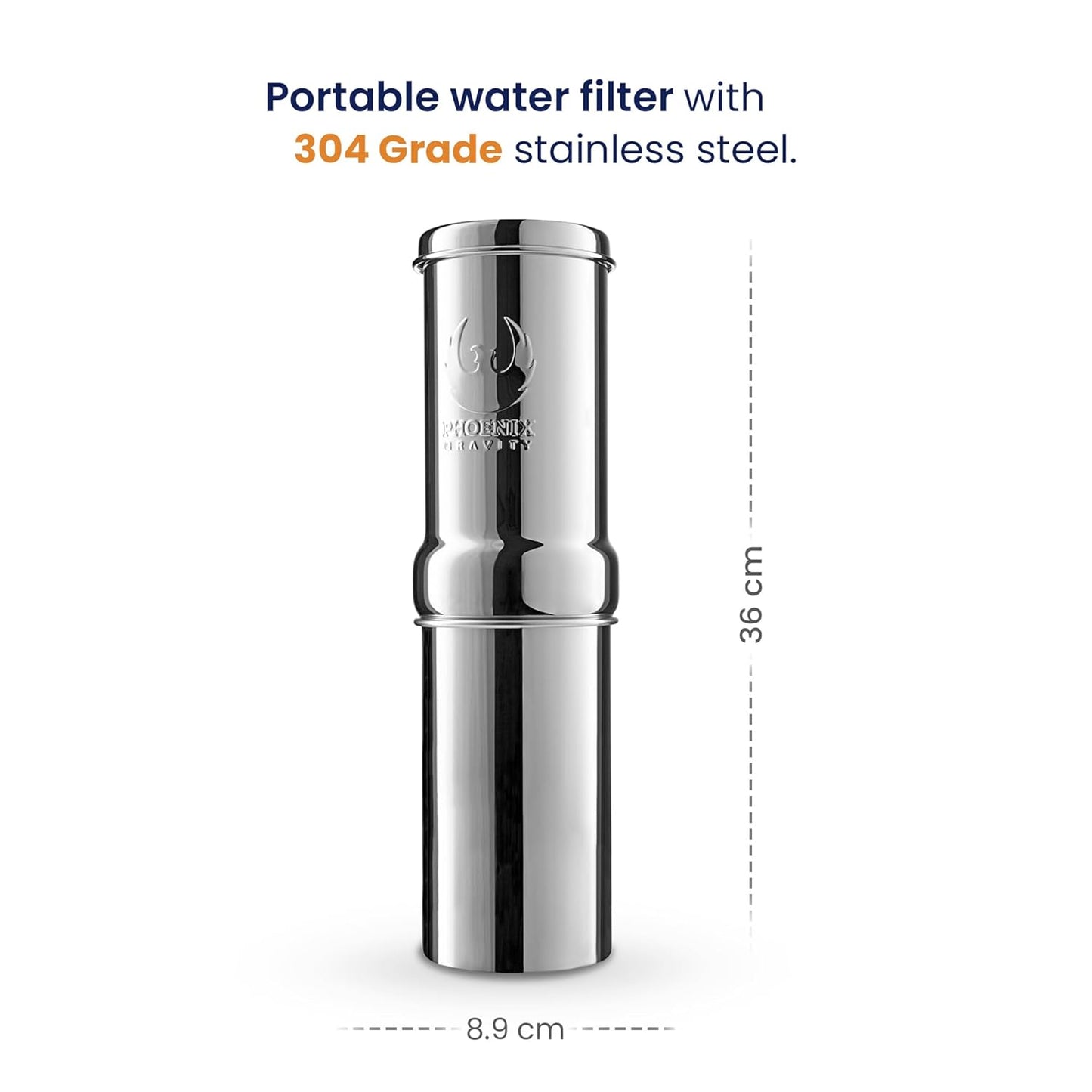 0.26 Gallon 304 Grade Stainless Steel Gravity Water Filter with 1 NSF Certified Smart Carbon Filter, Enjoy Potable Water While Camping, RVing, Off-Grid, Emergencies, Every Day at Home