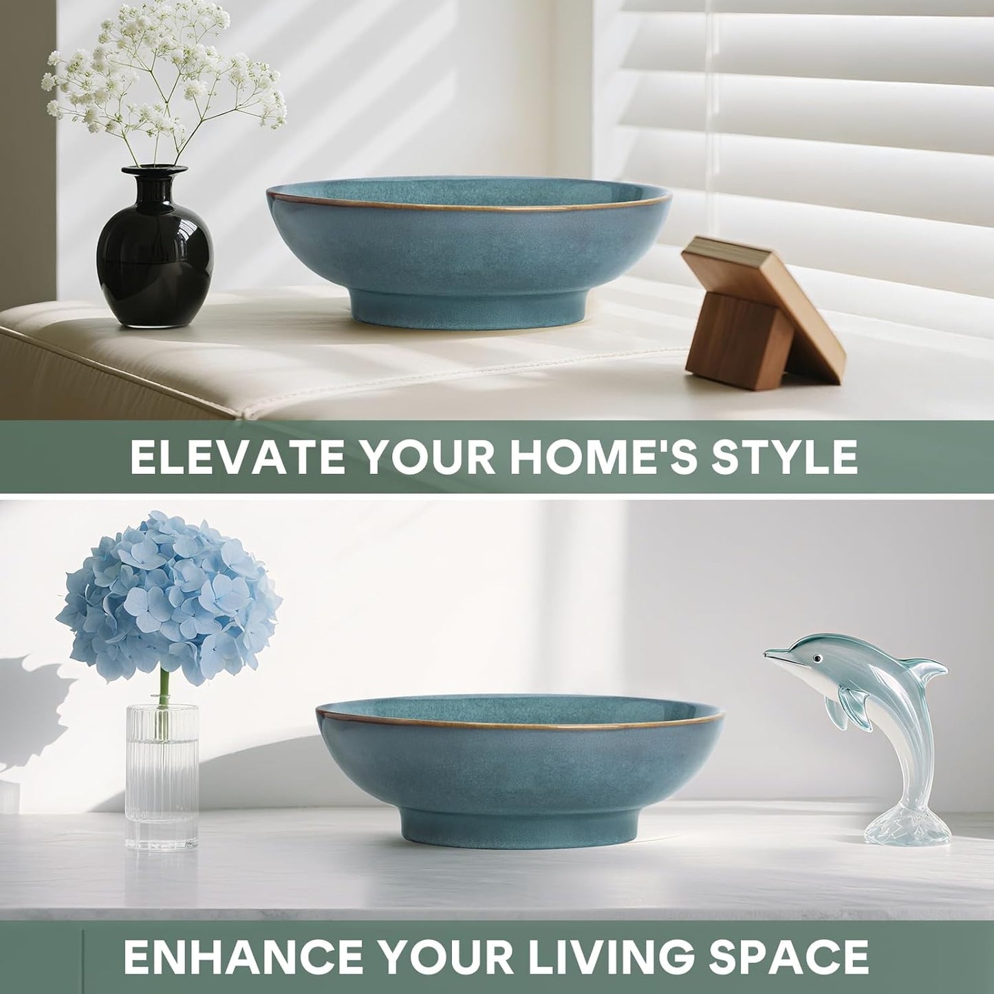 10" Decorative Bowl,Ceramic Fruit Bowl for Kitchen Counter,Coffee Table, Dining Room,Table Centerpiece Bowel,Entryway Key Holder & Jewelry Organizer (Ocean Blue)