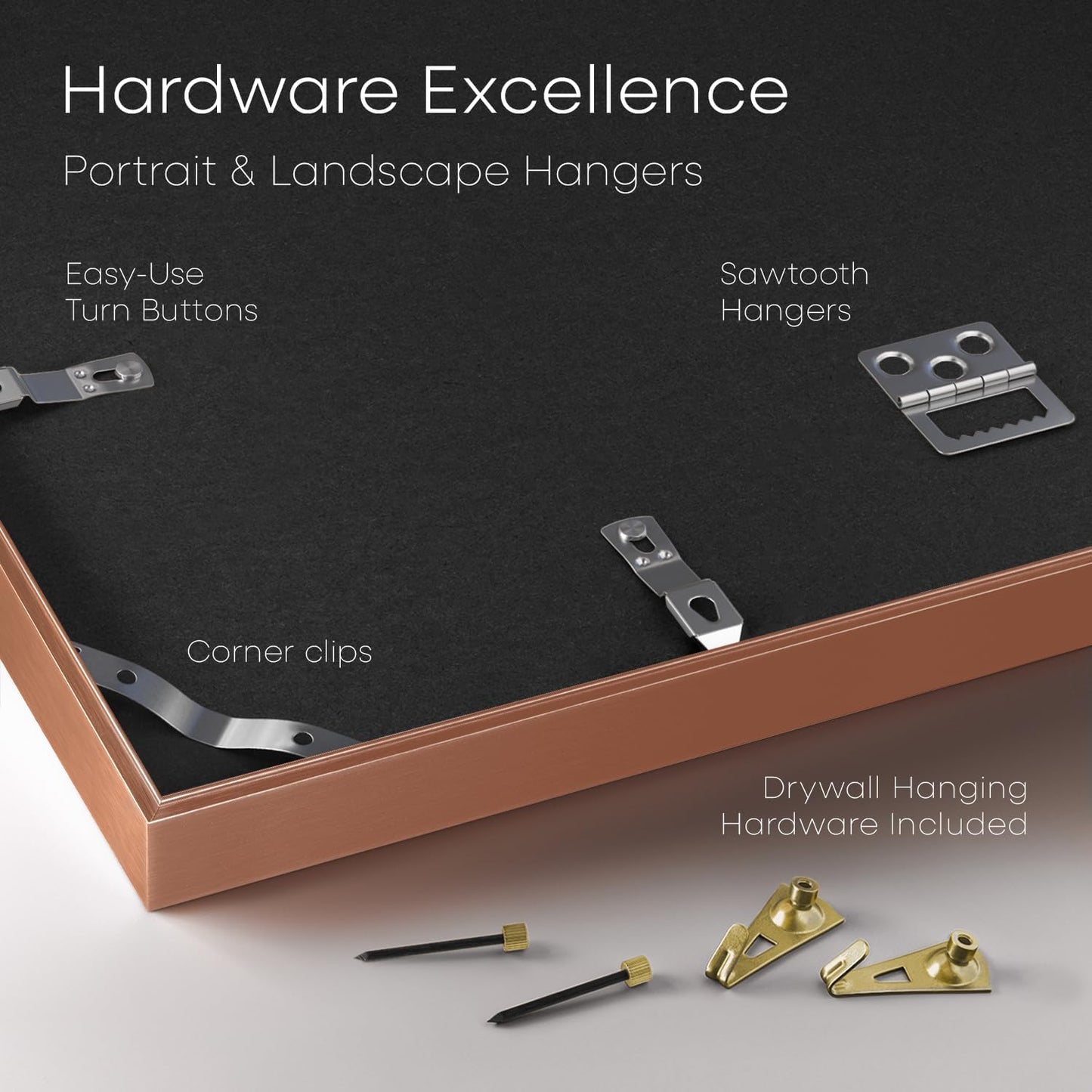 Homeforia 22x28 Rose Gold Picture Frame, High End Metal 22x28 Poster Frames with Mat 18x24 inch Photo, 22 x 28 Thin Frame Matted to 18 x 24 Print, 28x22 Large Frame, Tempered Glass, Wall Kit, Set of 1