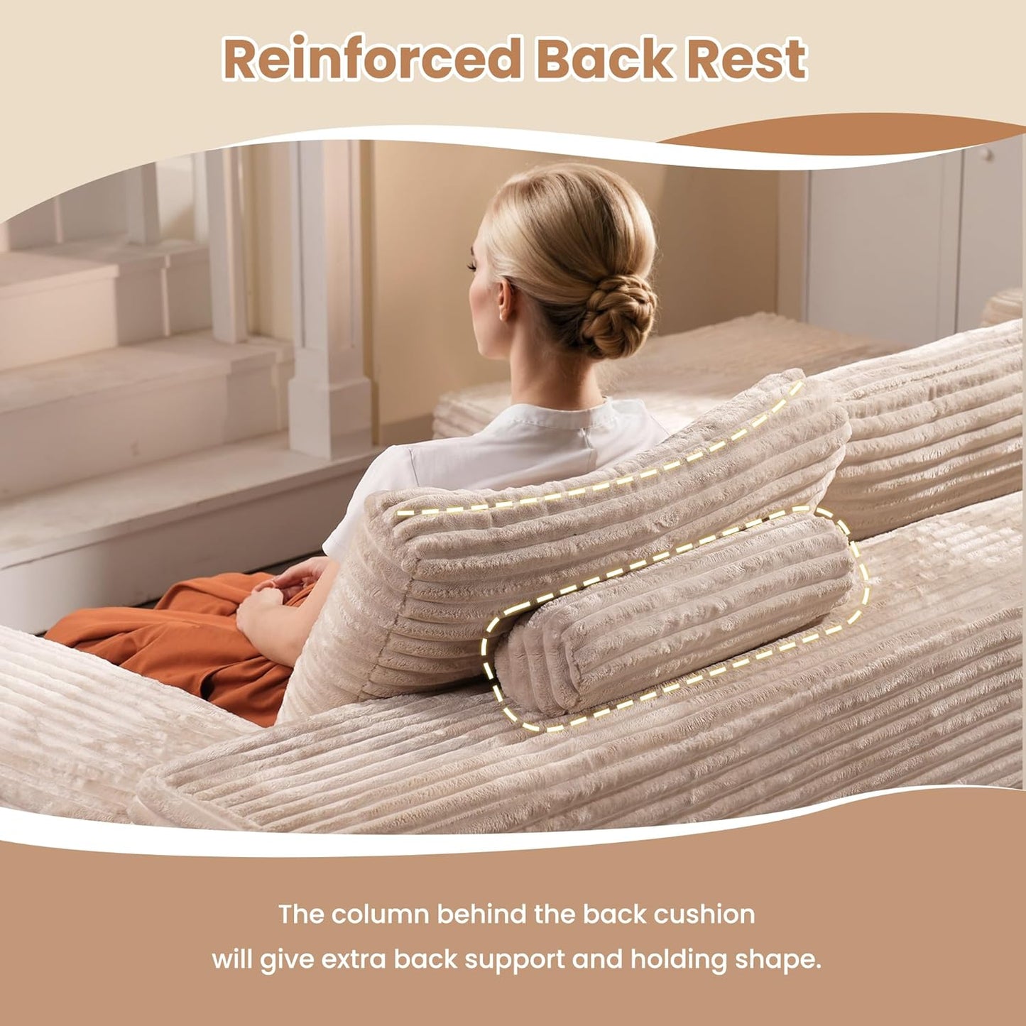 HOOOWOOO Cloud Sectional Couches for Living Room,Modular Sectional Sofa No Assembly,133X108 Inch Plush Corduroy Large U Shaped Floor Couch Set with Deep Seat Right Chaise(Beige)