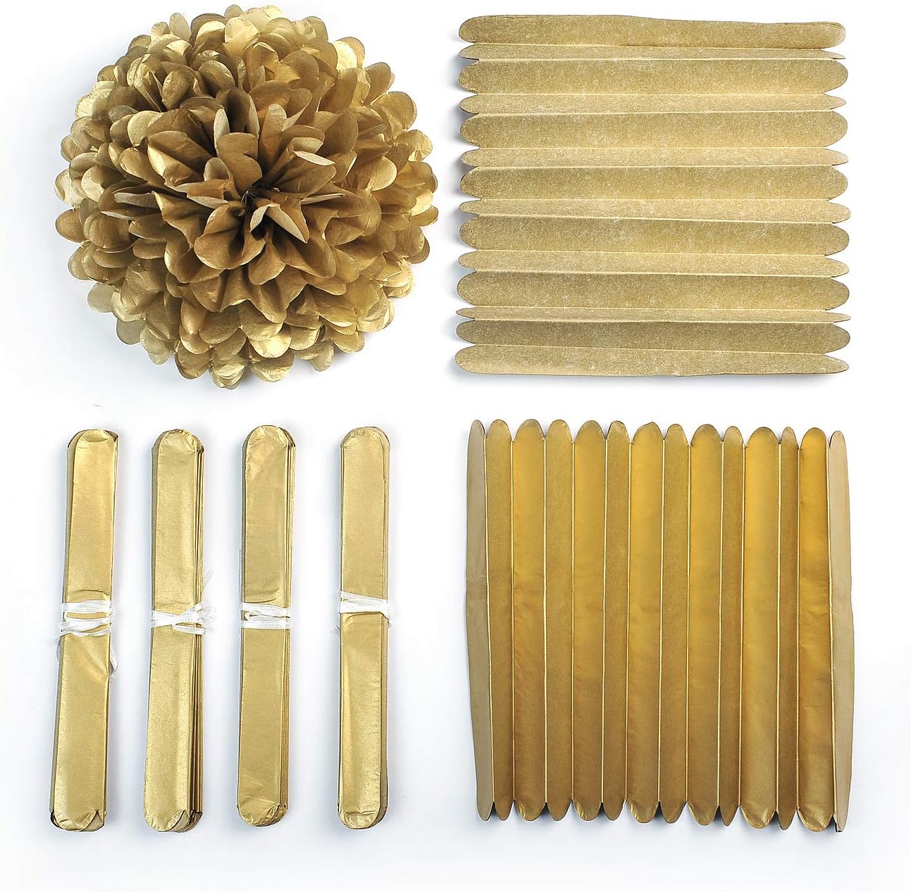10" Gold Tissue Pom Poms DIY Tissue Paper Flowers for Birthday Wedding Baby Shower Tea Party Dessert Table Decoration, Pack of 18