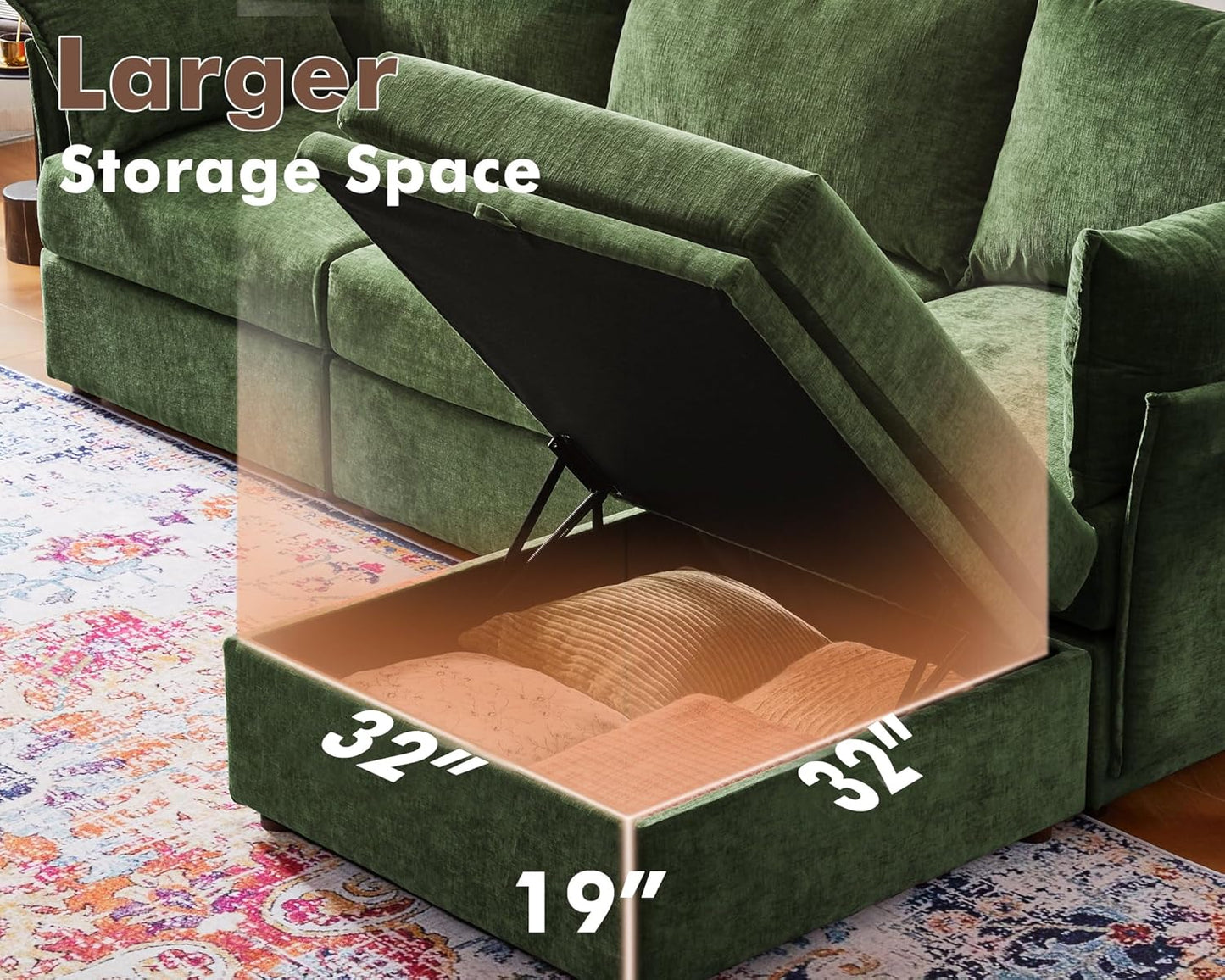 102.6" Modular Sectional Sofa, L Shaped Couch Set for Living Room, 3-Seater Comfy Cloud Couches with Movable Storage Ottoman,DIY Combination - Chenille Green