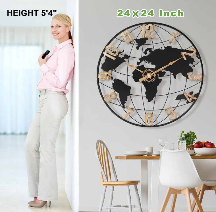 Why U.S. Homes Love This 24" Large Modern World Map Wall Clock