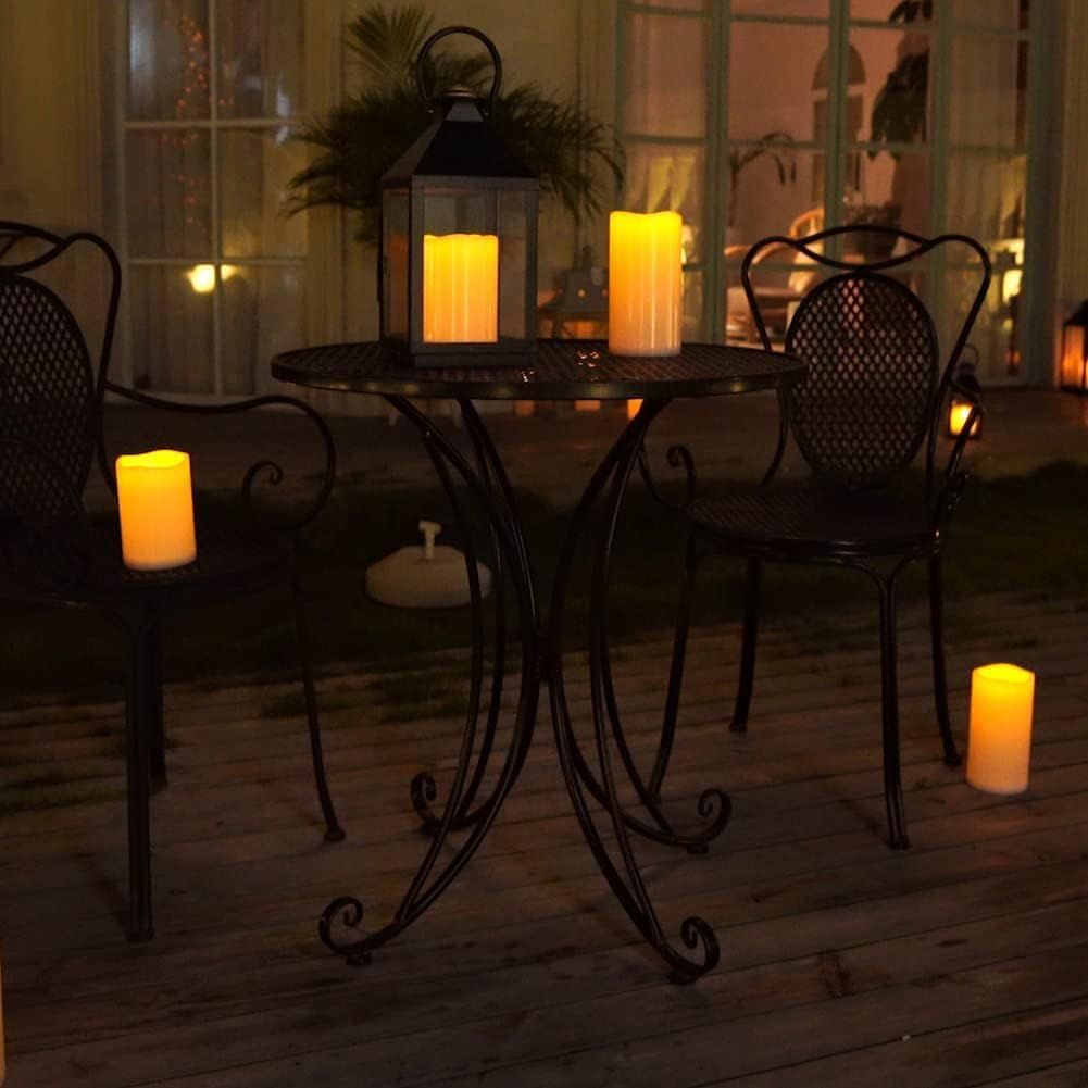 Homemory 4" x 6" Large Waterproof Outdoor Flameless Candles, Battery Operated Flickering LED Pillar Candles with Remote and Timers for Indoor Outdoor Lanterns, Long Lasting, Dark Ivory, Set of 4