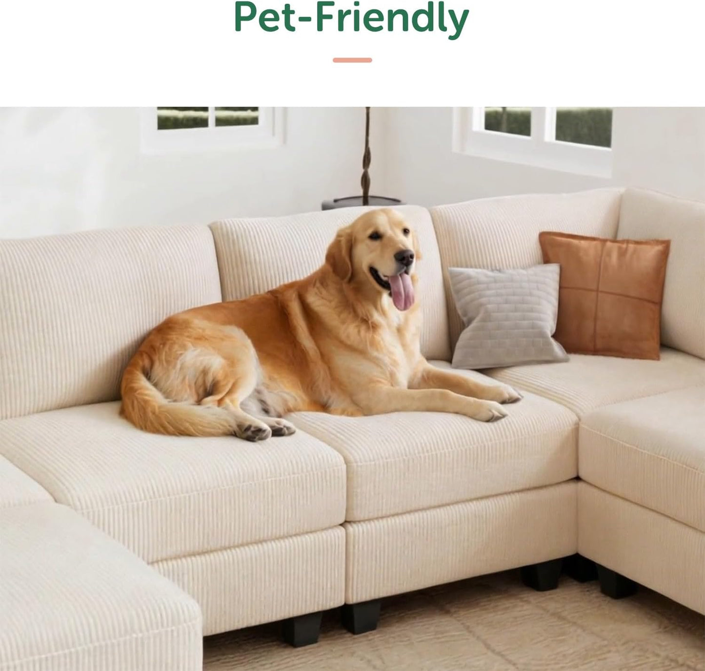 HONBAY Corduroy Modular Sectional Couch with Storage L-Shaped Sectional Couches for Living Room 6 Seater Modular Sectional Sofa, Beige