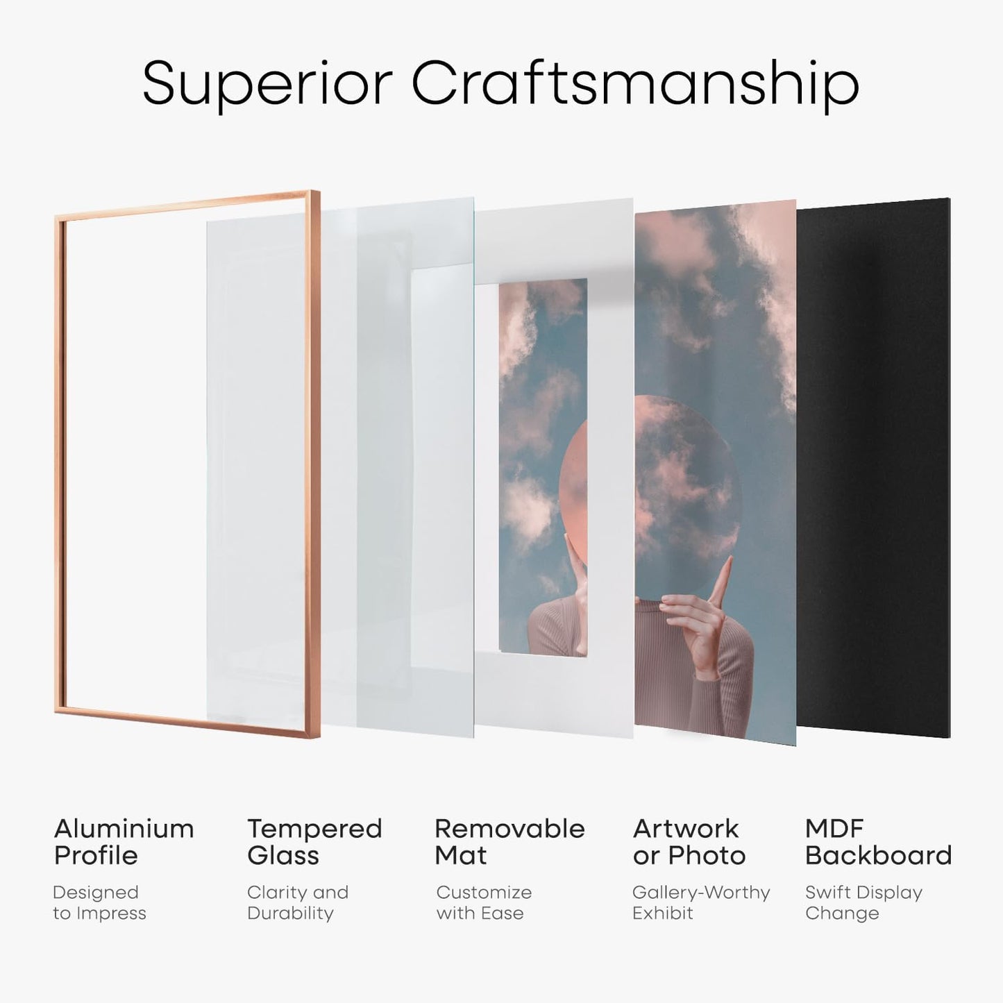 Homeforia Rose Gold 4x6 Picture Frame, High End Metal 4 x 6 Frames with Mat 3 x 5 for Print, 4by6 Desk Frame Matted to 3x5 inch Photo, 4 by 6 Wall or Tabletop Frame, Tempered Glass, Wall Kit, Set of 1