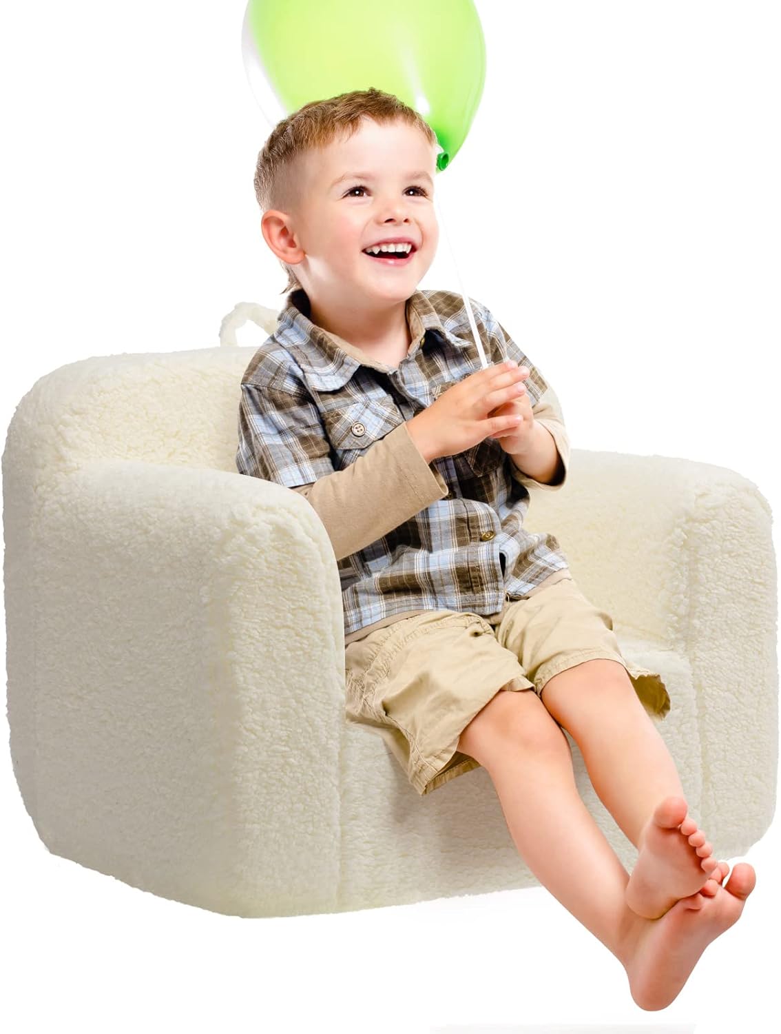 ALIMORDEN Kids Ultra-Soft Snuggle Foam Filled Chair, Toddler Cuddly Sherpa Reading Couch for Boys and Girls, Cream