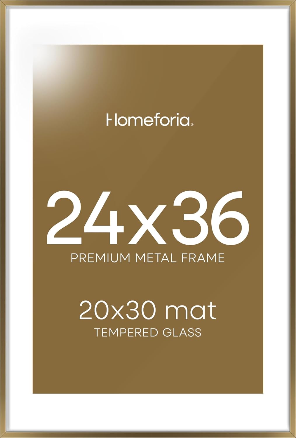 Homeforia 24x36 Picture Frame Bronze, High End Metal 24 x 36 Large Poster Frames with Mat 20 by 30 Photo, 24x36 Brass Frame Matted to 20x30 Print, 36x24 Thin Frames, Tempered Glass, Wall Kit, Set of 1