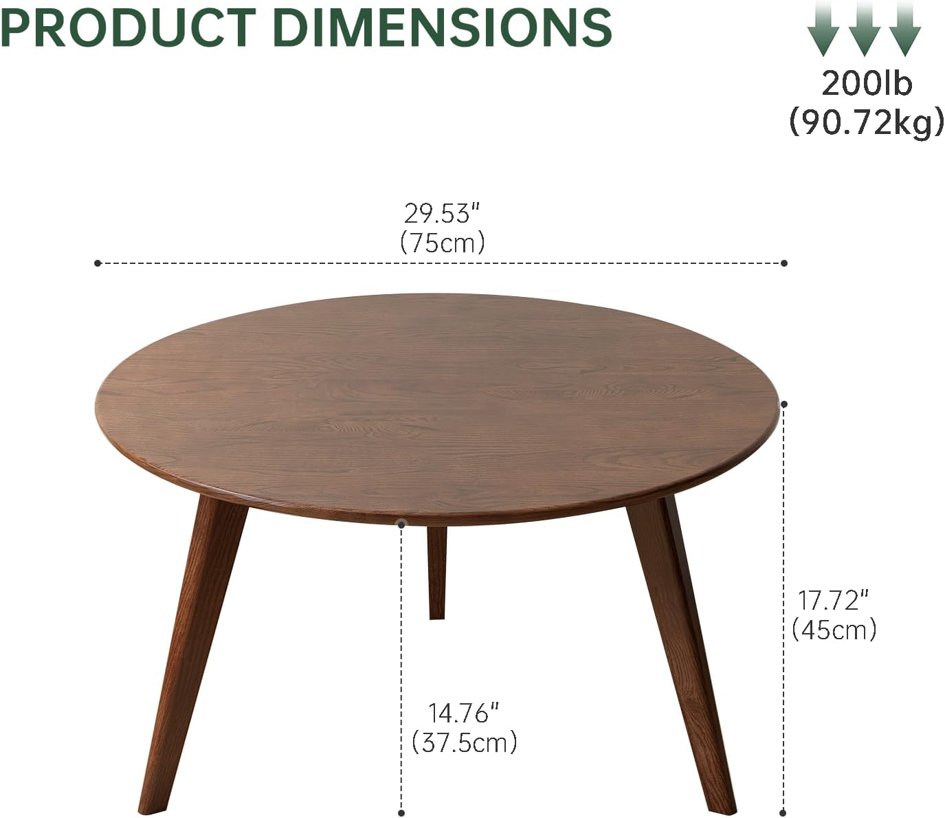 100% Solid Oak Wood Mini Coffee Table, Round Side Table w/Solid Wood Legs, Walnut Mid Century Coffee Table w/Sturdy Frame for Bedroom Balcony Living Room (29.53" D x 17.72" H)