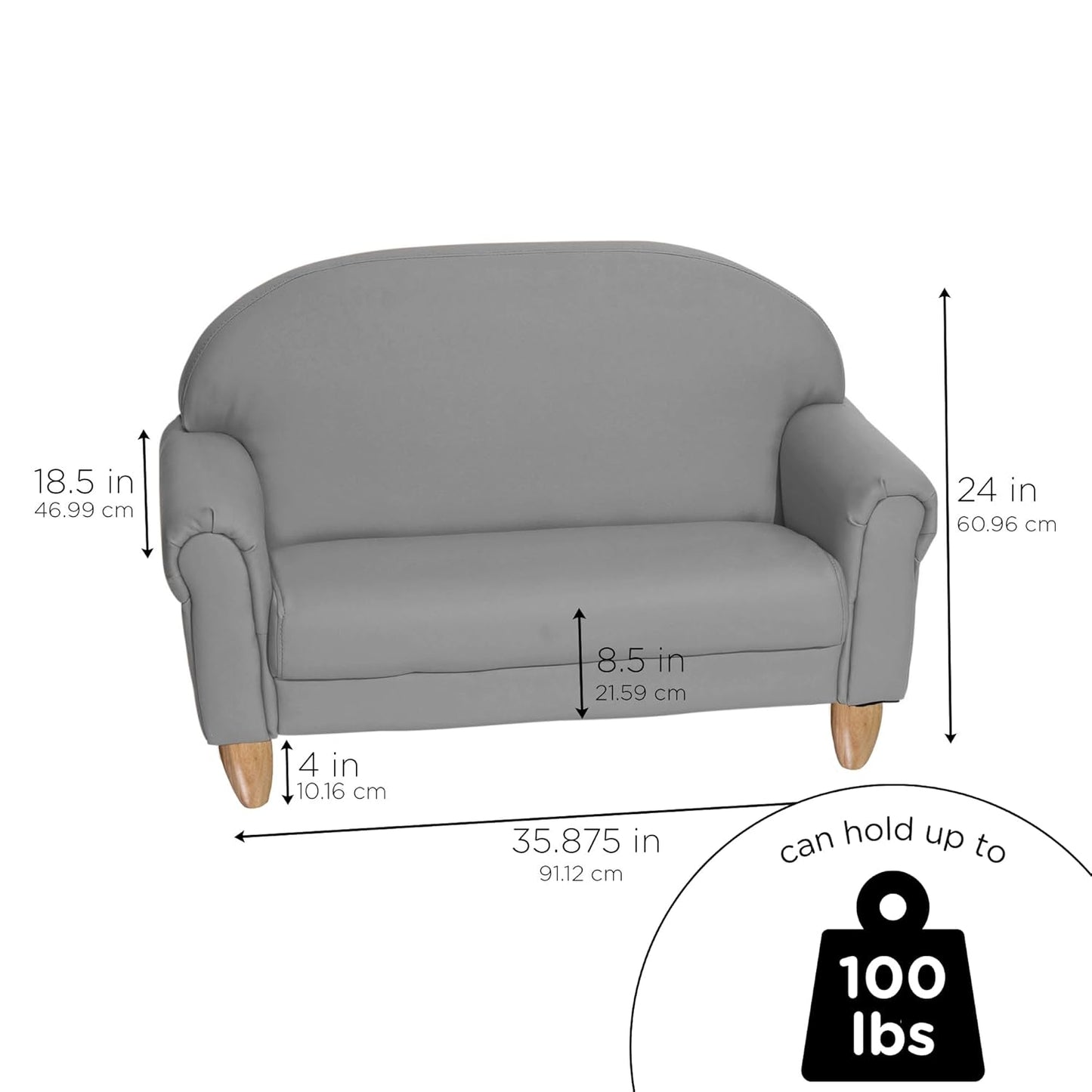 Children's Factory As We Grow Sofa, Gray, CF805-314, Playroom Couch, Daycare Furniture, Kids Seating for Classroom, Flexible Seating for Elementary
