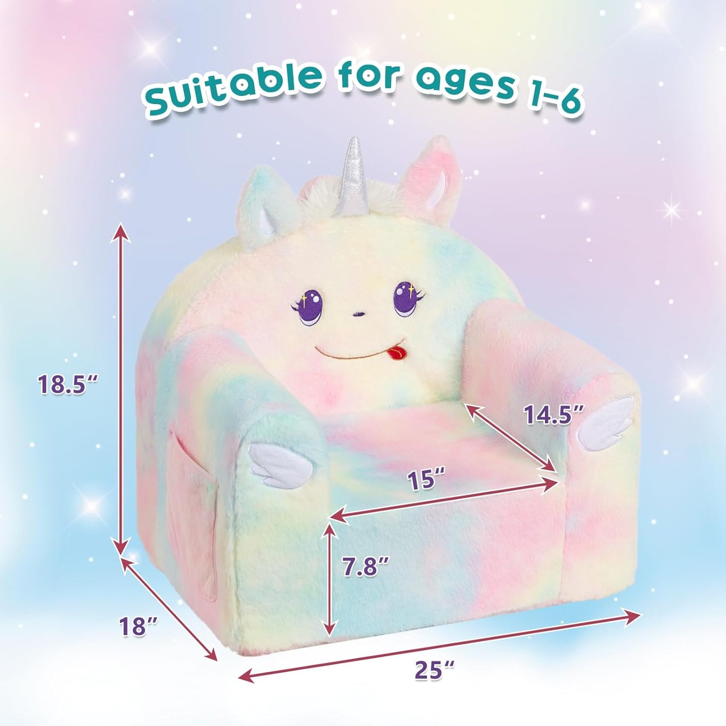 ALIMORDEN Animal Series Kid's Chair, Ultra-Soft Comfy Foam Filled Toddler Sofa Chair, Cute Animal-Shaped Design Toddler Couch, Lightweight Birthday for Baby Boys & Girls (Unicorn)