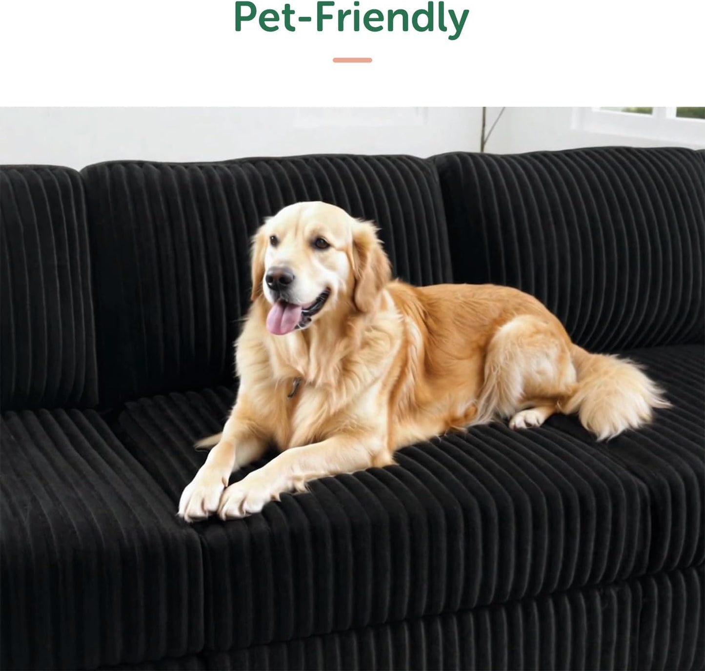 HONBAY Corduroy Modular Sectional Couch with Storage L-Shaped Sectional Couches for Living Room 6 Seater Modular Sectional Sofa, Black