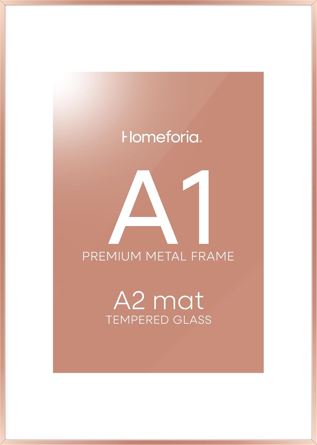 Homeforia A1 Poster Frame Rose Gold, High End Metal A1 Large Picture Frames with Mat A2 Photo, 23.4 x 33.1 Frames Matted to 16.5 x 23.4 Print, 23.4x33.1 Thin Frames, Tempered Glass, Wall Kit, Set of 1