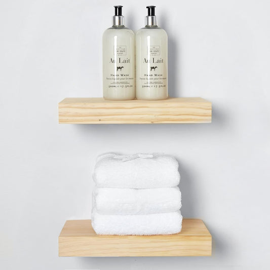 Homeforia Wood Floating Shelf 12 inch, High End Solid Natural Wood 12inch Floating Shelves for Wall Mounted, Unfinished Small Wooden Floating Shelves, Heavy Duty Bracket, 12 X 6.5 X 1.75 in, Set of 4