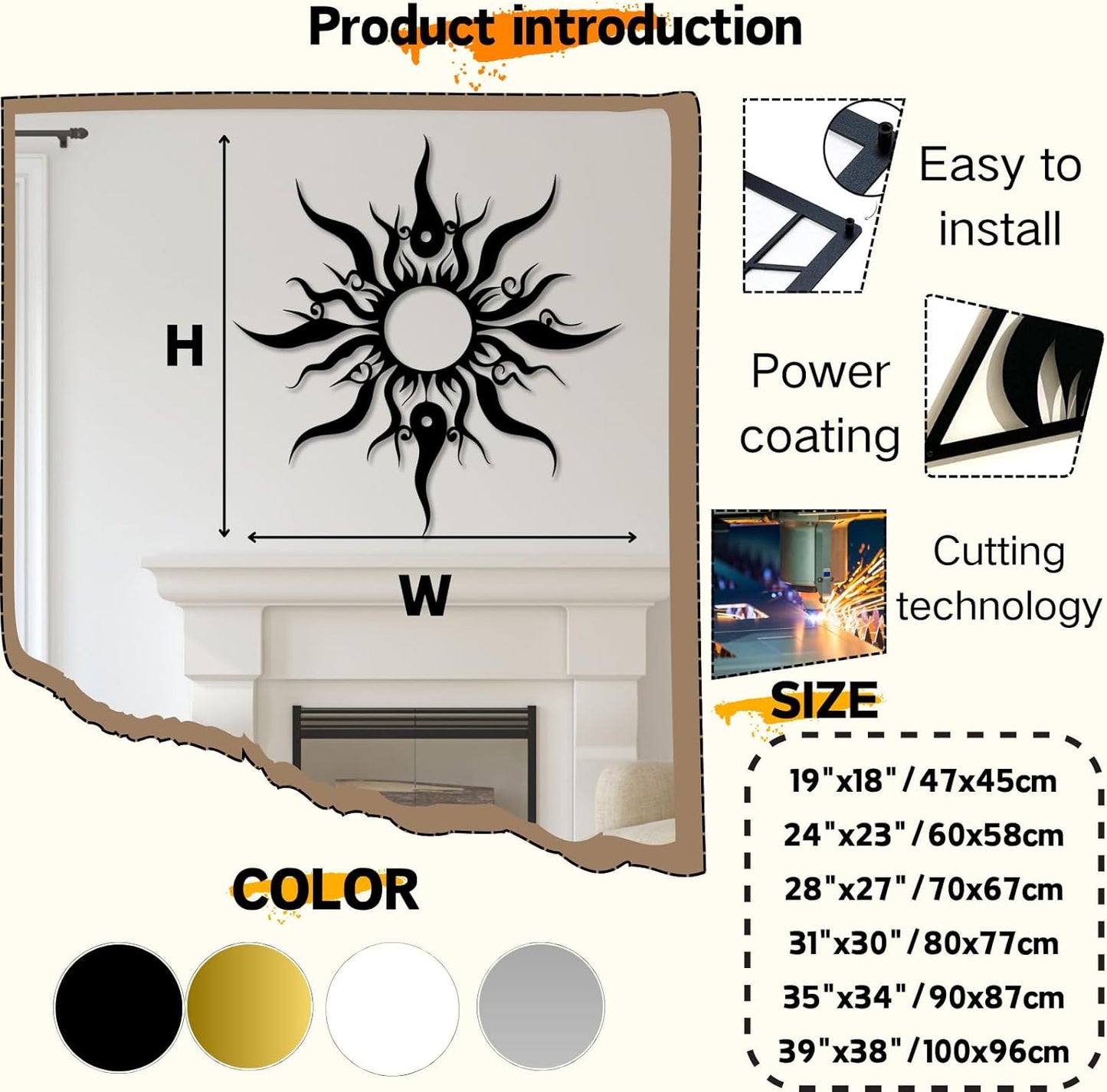 Hotuijxca Metal Wacky Sun Wall Art, Wacky Sun Metal Decor for Livingroom, Bedroom (White, 19"x18"/47x45cm, metal wall art)