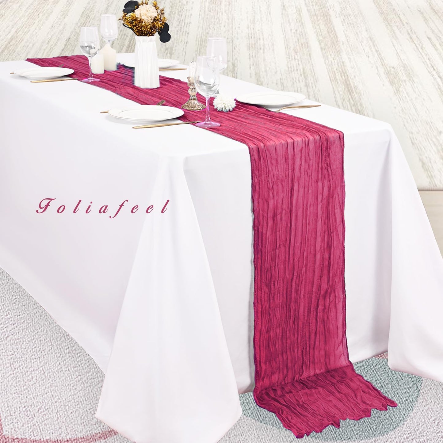 Hot Pink 12 Pack Cheesecloth Table Runner 10FT Boho Fabric Rustic Cheese Cloth Table Runner for Wedding 20 x 120 Inch Long Bridal Shower Baby Shower Gauze Sheer Birthday Party Table Decorations