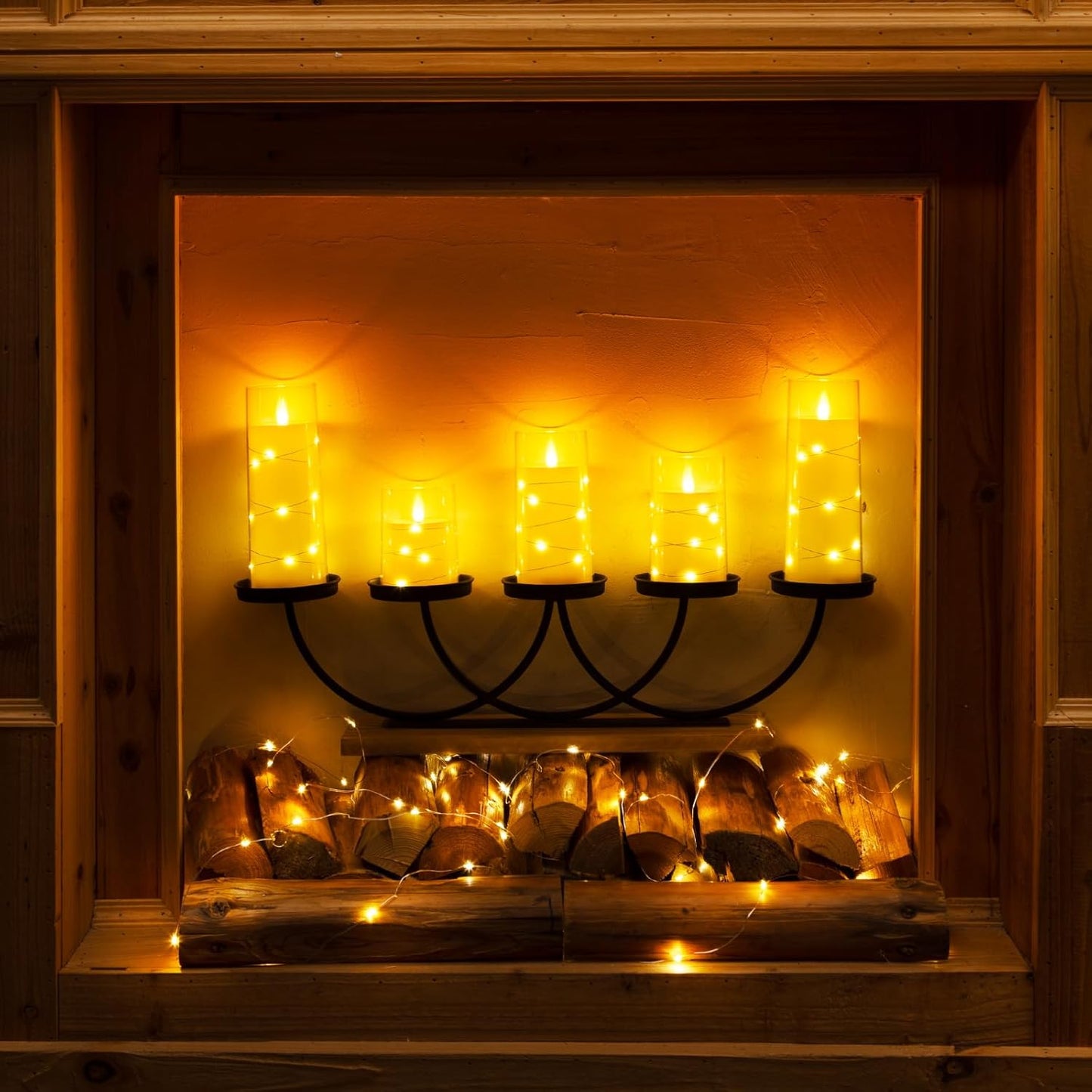 Homemory 9 Pcs Flameless Candles with Embedded Star String Fairy Lights, Battery Operated Candles, LED Candle, Fake Candles with Remote Control and Timer (Ivory)