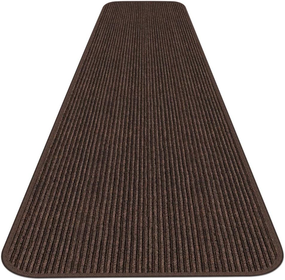 House, Home and More Indoor Outdoor Double-Ribbed Carpet Runner with Skid-Resistant Rubber Backing - Bittersweet Brown - 4 Feet x 10 Feet