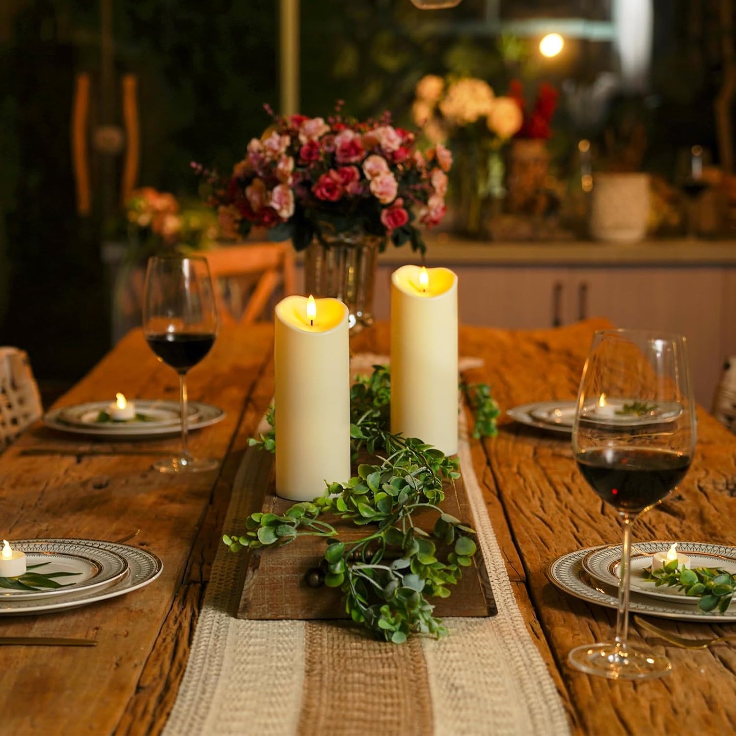 Homemory 3"x8" Outdoor Waterproof Flameless Candles, LED Candles, Battery Operated Candles with Remote and Timers, Electric Fake Plastic Pillar Candles, Dark Ivory, Set of 2