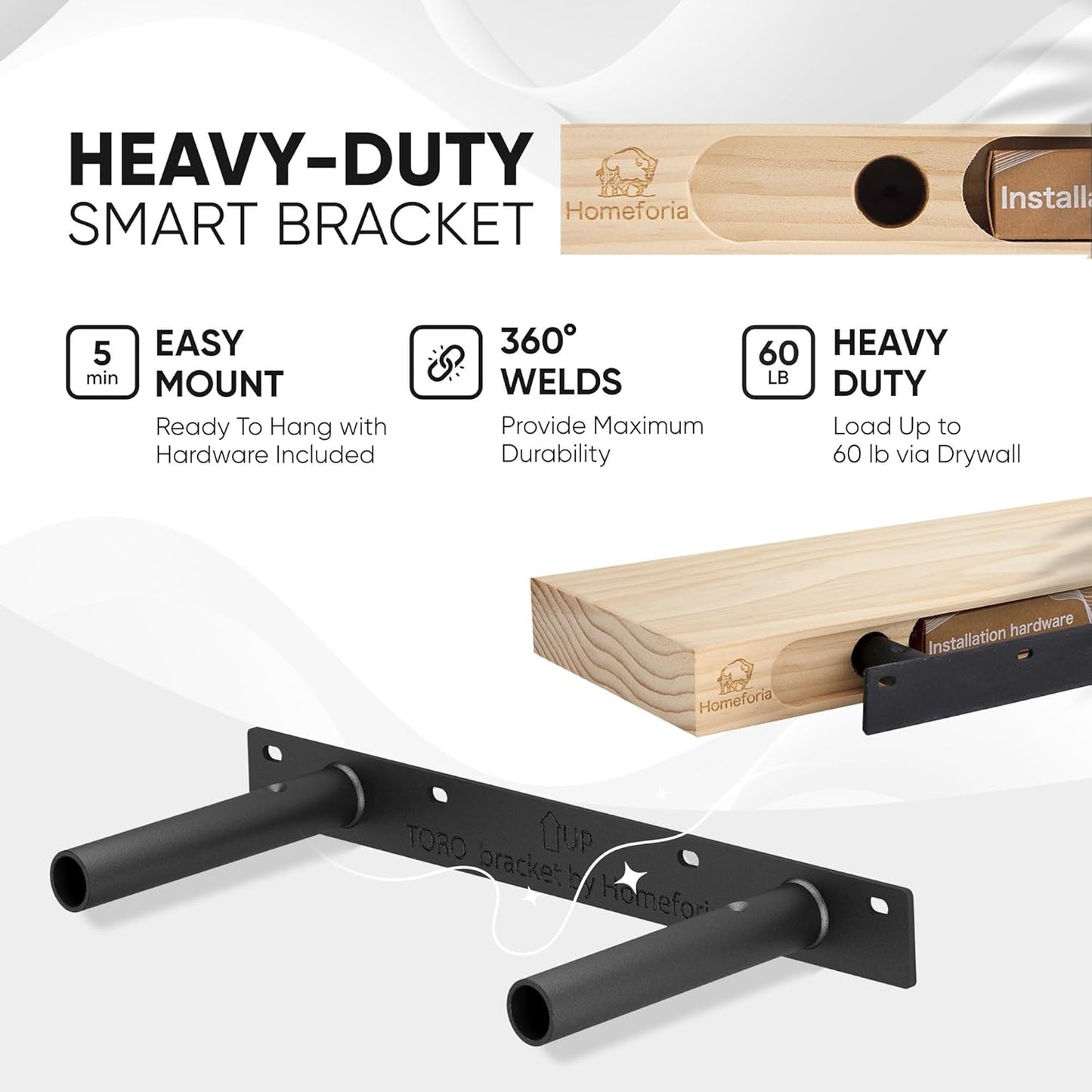 Homeforia Floating Shelf Black 12 inch, High End Solid Real Wood Small 12inch Floating Shelves for Wall Mounted, Black Wooden 12 in Floating Shelves, Heavy Duty Bracket, 12 X 6.5 X 1.75 inch, Set of 3