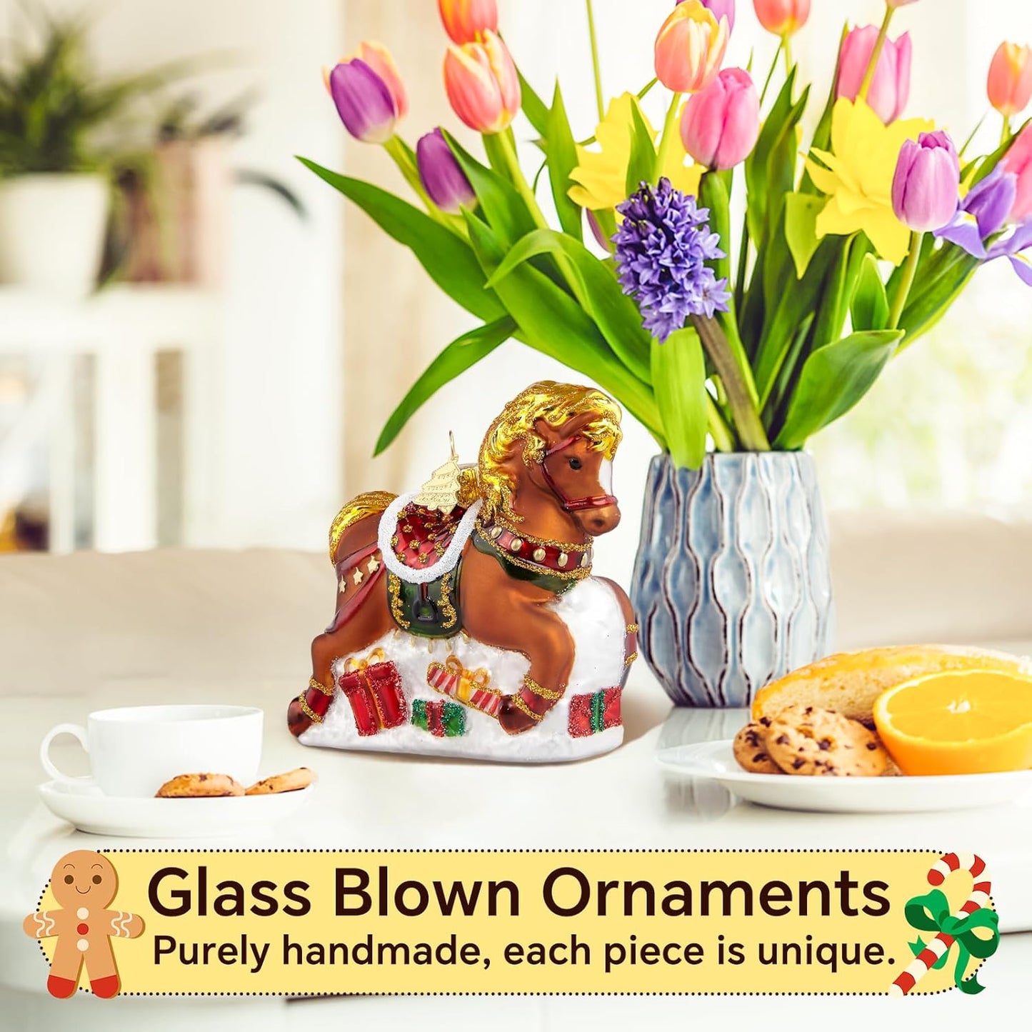 Horse Christmas Tree Ornaments,Hand-Blown Glass Ornaments for Tree,Short Legged Horse Collection Figurines Hanging Ornaments, Christmas Decorations for Animal Lovers Holiday Party Daily Gifts