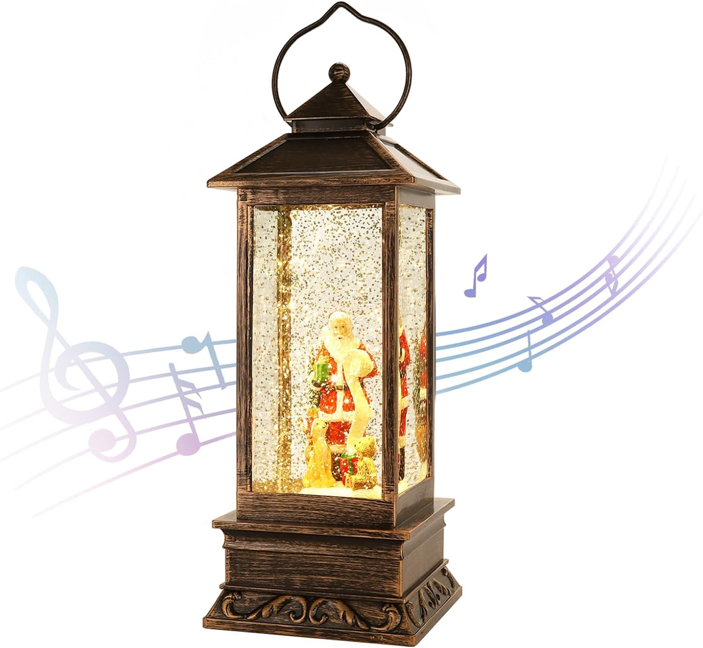 House & Garden Decoration,Christmas Lantern with 8 Pieces of Music,Sparkling Crystal Keep Circling Around The Snowman Families Music Box as a (Santa Claus)