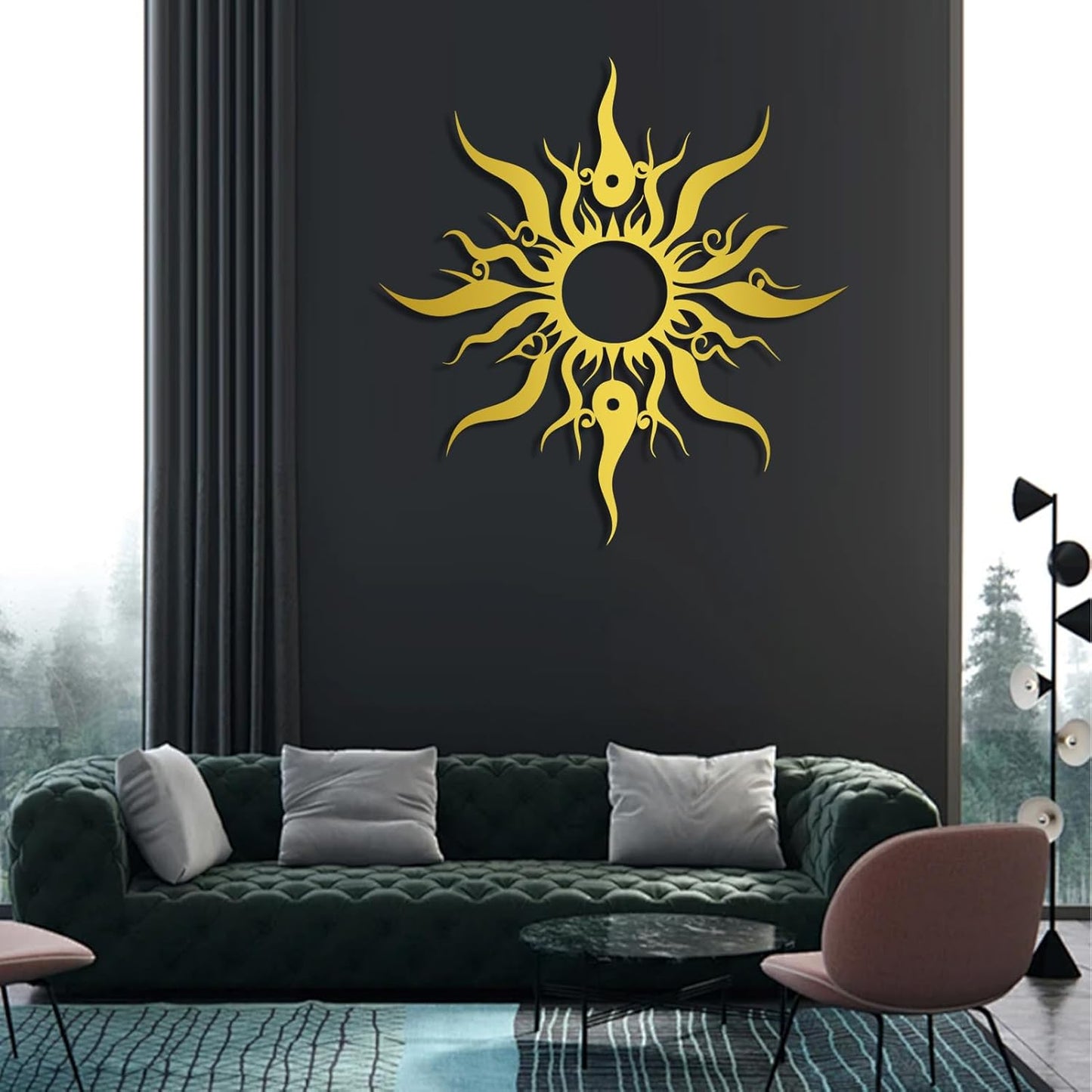 Hotuijxca Metal Wacky Sun Wall Art, Wacky Sun Metal Decor for Livingroom, Bedroom (Black, 39"x38"/100x96cm, metal wall art)