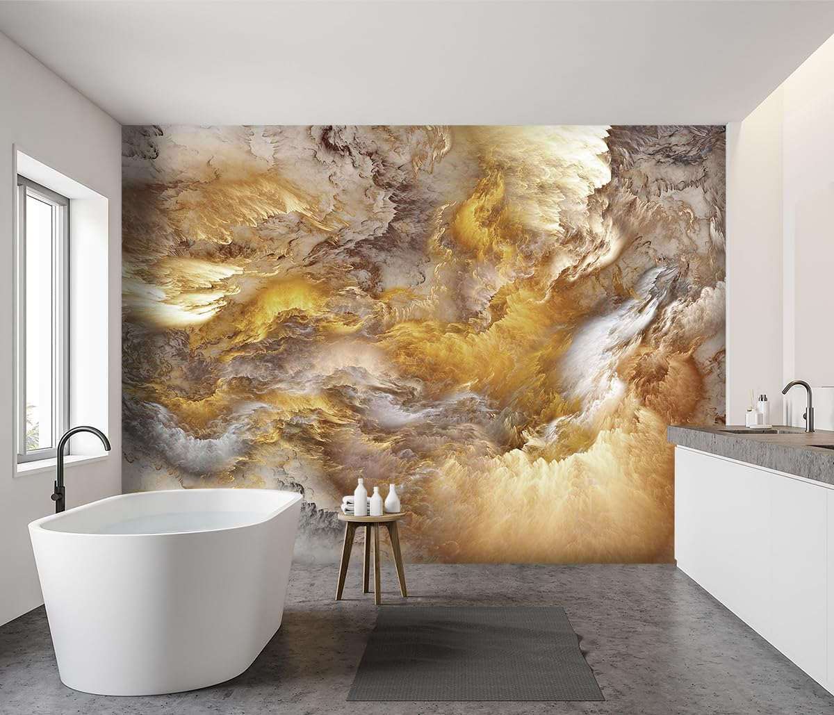 -Golden Clouds Ceiling Fabric Wallpaper Living Room Bedroom Bathroom Modern Boys Girls Kids Room Abstract Large Mural- 183"x120"（ not Peel and Stick）