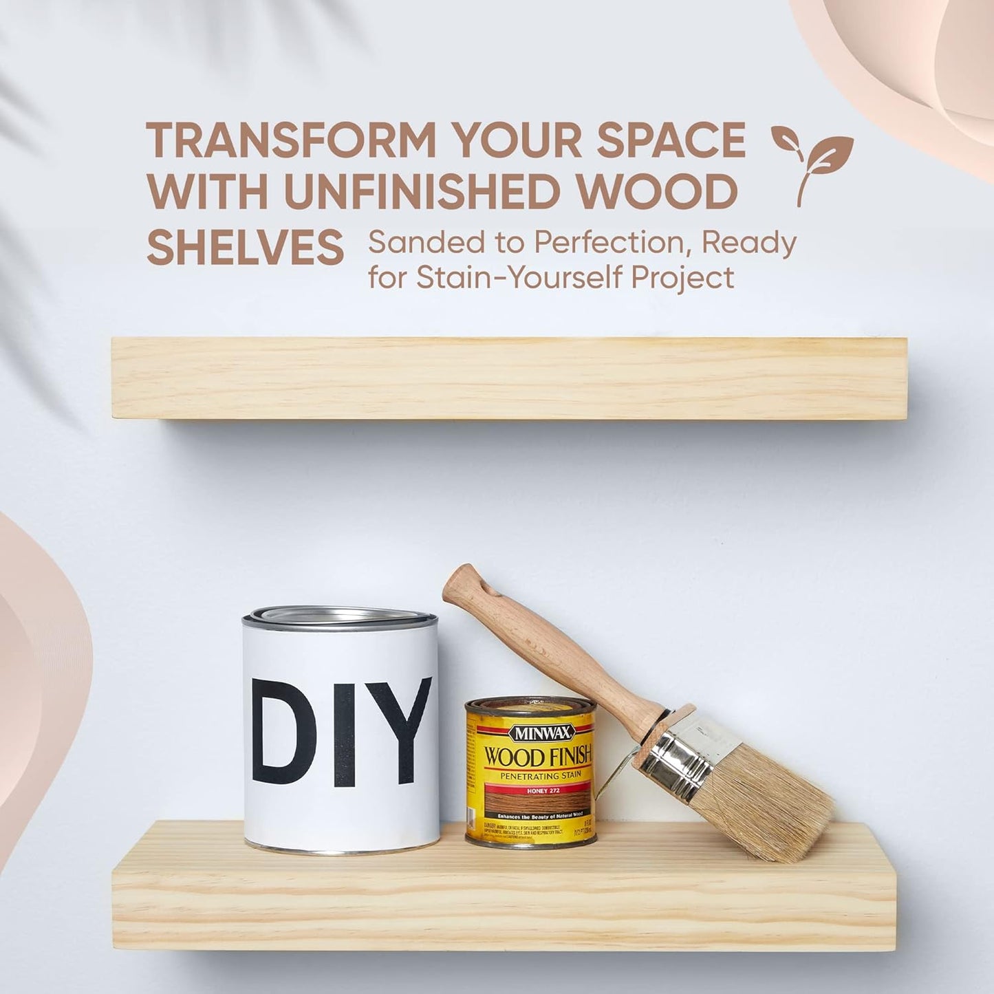 Homeforia Wood Floating Shelf 16 inch, High End Solid Natural Wood 16inch Floating Shelves for Wall Mounted, Unfinished Wooden Small Floating Shelves, Heavy Duty Bracket, 16 X 6.5 X 1.75 in, Set of 4