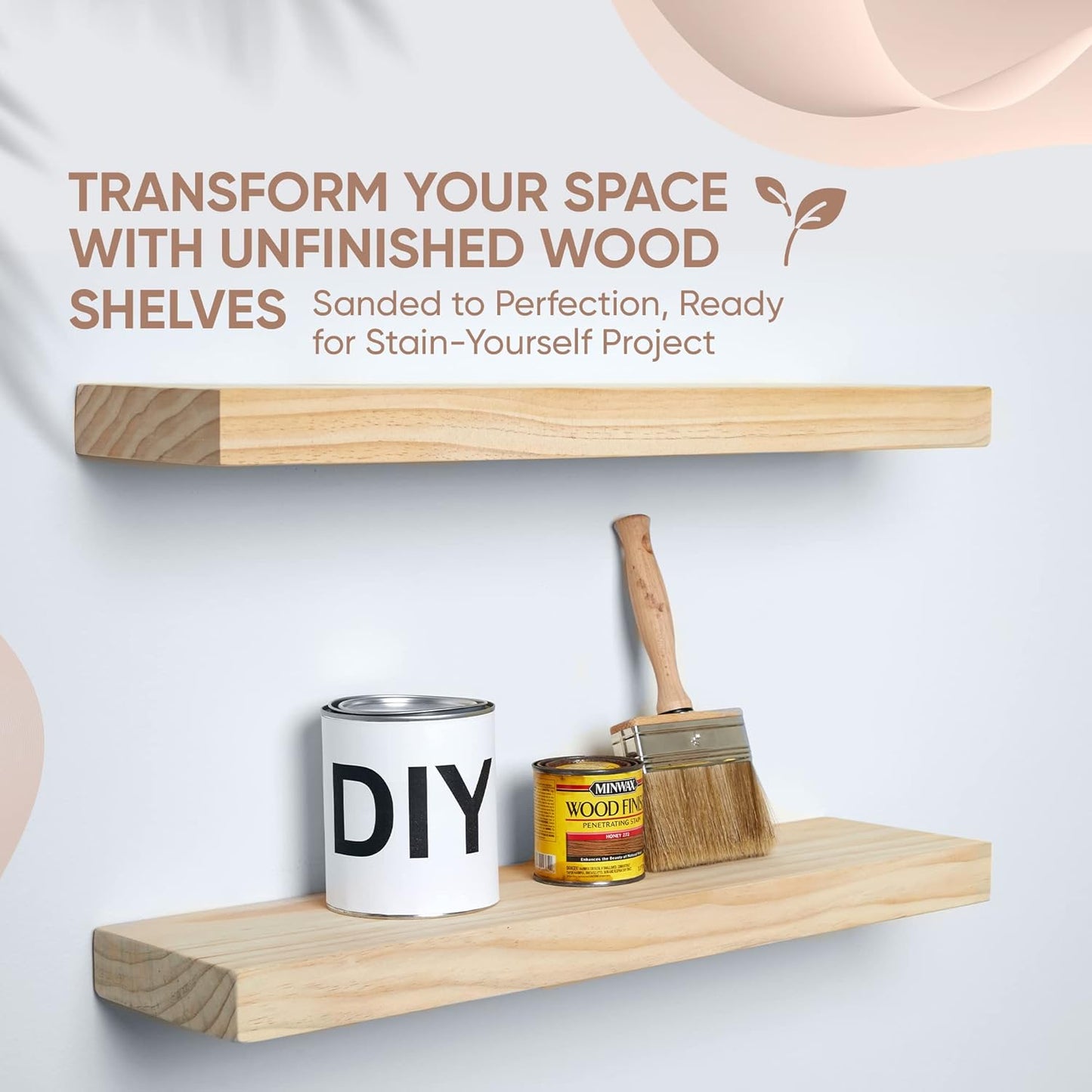 Homeforia 24 inch Wood Floating Shelves, High End Solid Natural Wood 24inch Floating Shelf for Wall, Unfinished Wooden 24 inches Floating Shelves, Heavy Duty Bracket, 24 X 6.5 X 1.75 in, Set of 4