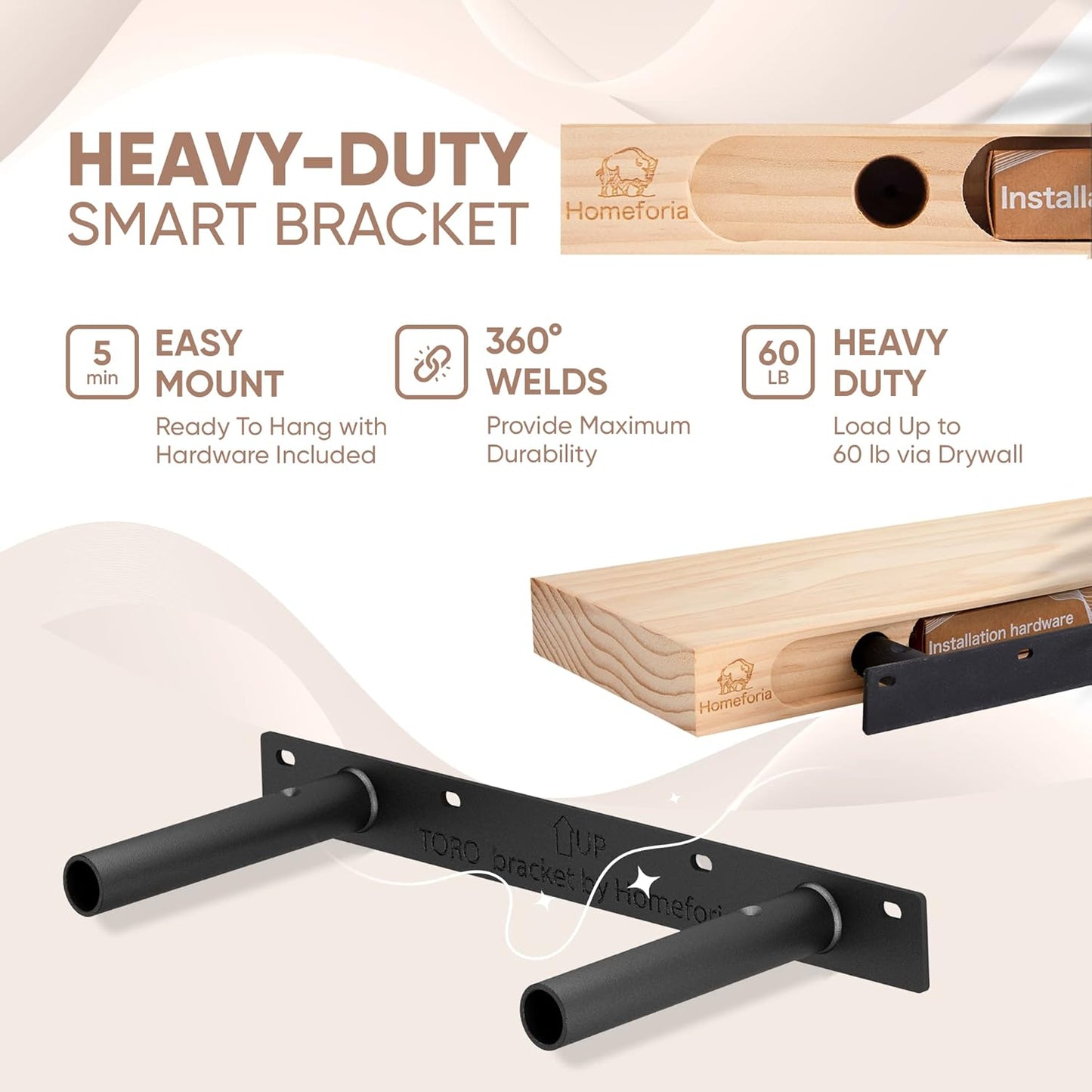 Homeforia Walnut 12 inch Floating Shelf, High End Solid Real Wood Small 12inch Floating Shelves for Wall Mounted, Dark Brown 12in Floating Shelves, Heavy Duty Bracket, 12 X 6.5 X 1.75 inches, Set of 3