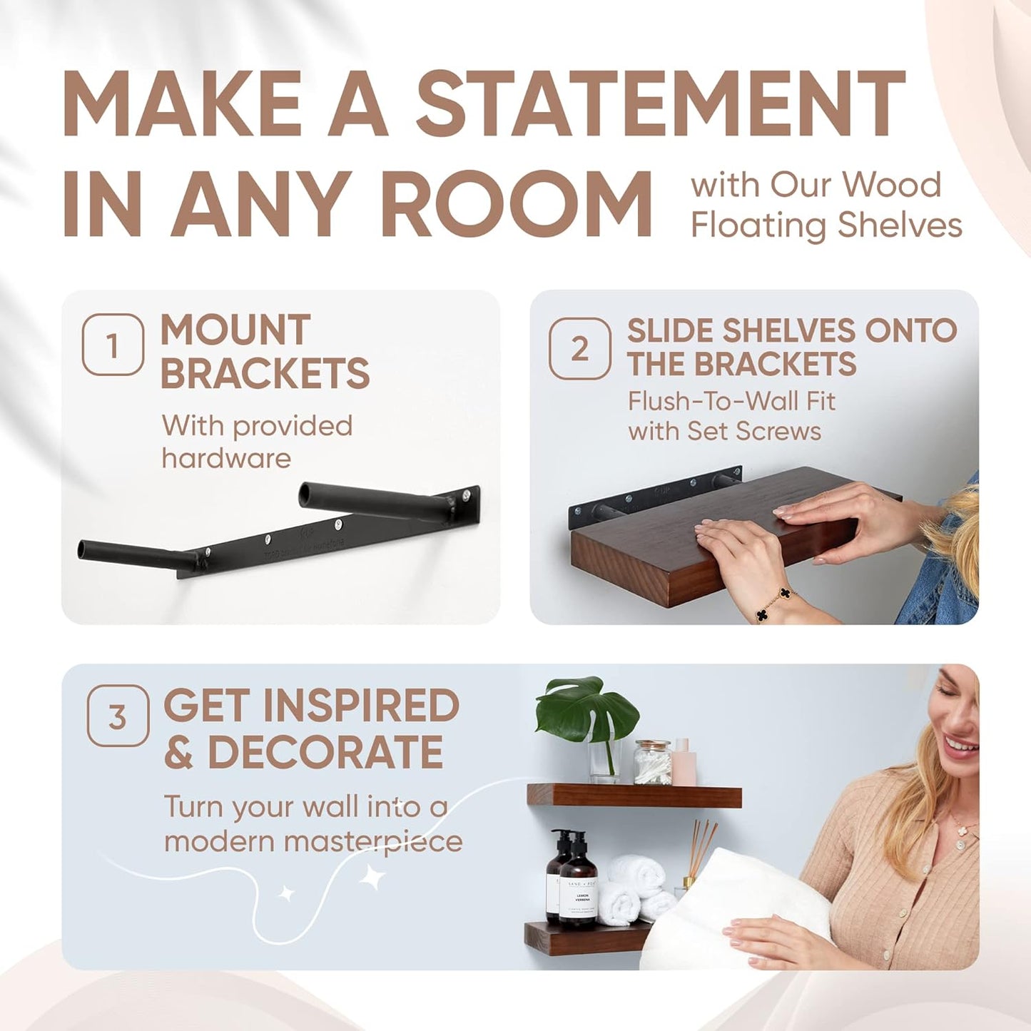 Homeforia Walnut 12 inch Floating Shelf, High End Solid Real Wood Small 12inch Floating Shelves for Wall Mounted, Dark Brown 12in Floating Shelves, Heavy Duty Bracket, 12 X 6.5 X 1.75 inches, Set of 4