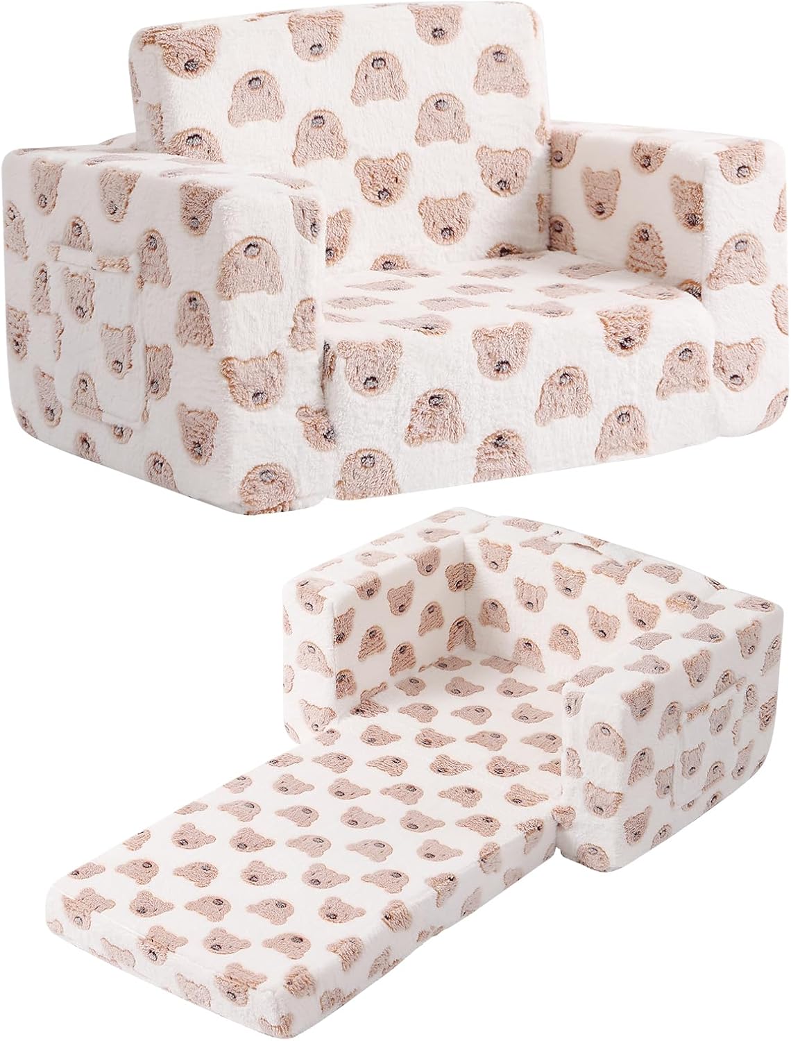 Toddler Chair Kids Couch, 2-in-1 Comfy Armchair with Removable and Washable Cover Carrying Handle, Convertible Reading Chair Toddler Couch for Girls and Boys