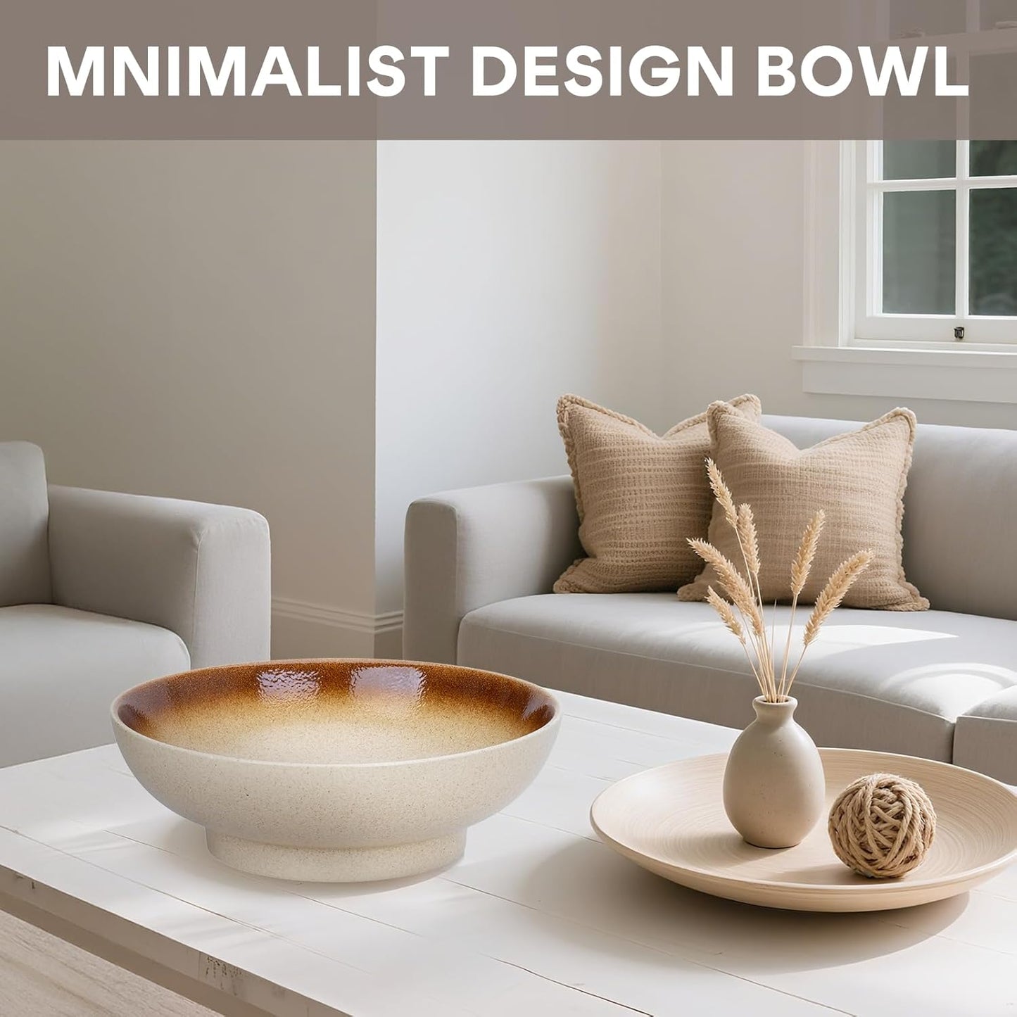 10" Decorative Bowl,Ceramic Fruit Bowl for Kitchen Counter,Coffee Table, Dining Room,Table Centerpiece Bowel,Entryway Key Holder & Jewelry Organizer(Wheat Gold)