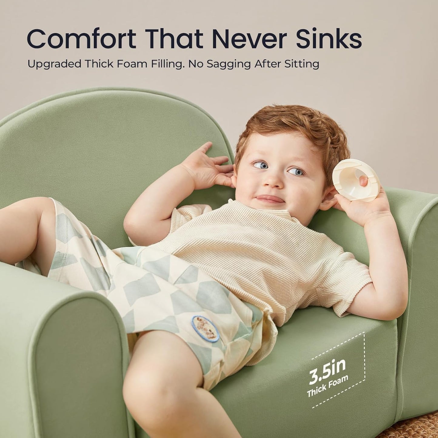 Tiny Land 2-in-1 Foldable Kids Couch with Pockets – Soft Thick Toddler Sofa, Lounger Couch, Convertible Kids Chair for Playroom, Bedroom or Living Room, Gift for Boys & Girls(Green)