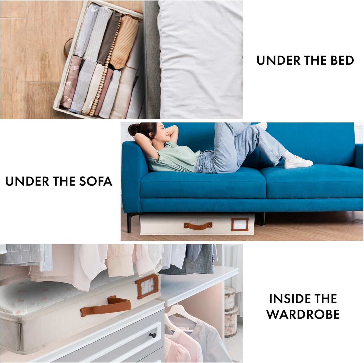 HOMELUX THEORY 2pc Under Bed Storage Containers, Bedroom Under the Bed Drawer Storage Organizer with Bins and Lids, Large Underbed Clothes Storage Box Ideal for Blanket, Fabric, & Shoes (Ivory)