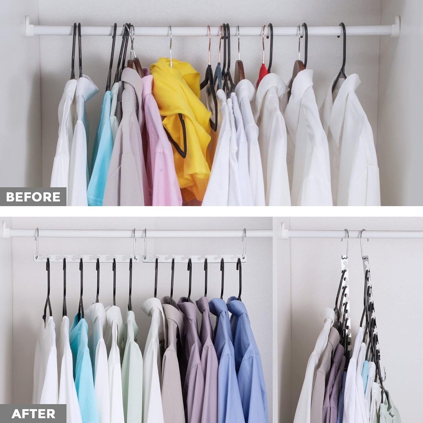 HOUSE DAY 10.5 Inch Closet Space Saving Wardrobe Clothing Magic Hangers Oragnizer Heavy Chrome Hangers, Updated Hook Design Pack of 8
