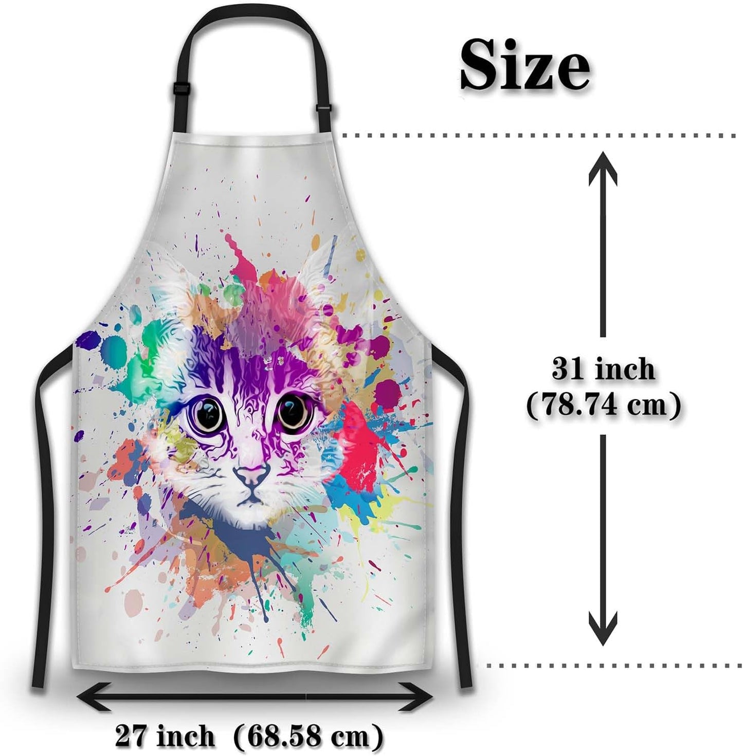 Housewife Apron for Women Abstract Colorful Cat Fun Aprons for Men for Kitchen Cooking Restaurant BBQ Painting Crafting Gardening 27” (W) x 31” (H), Waterproof Apron