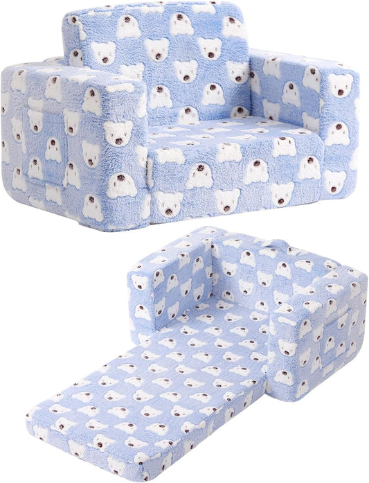 Toddler Chair Kids Couch, 2-in-1 Comfy Armchair with Removable and Washable Cover Carrying Handle, Convertible Reading Chair Toddler Couch for Girls and Boys