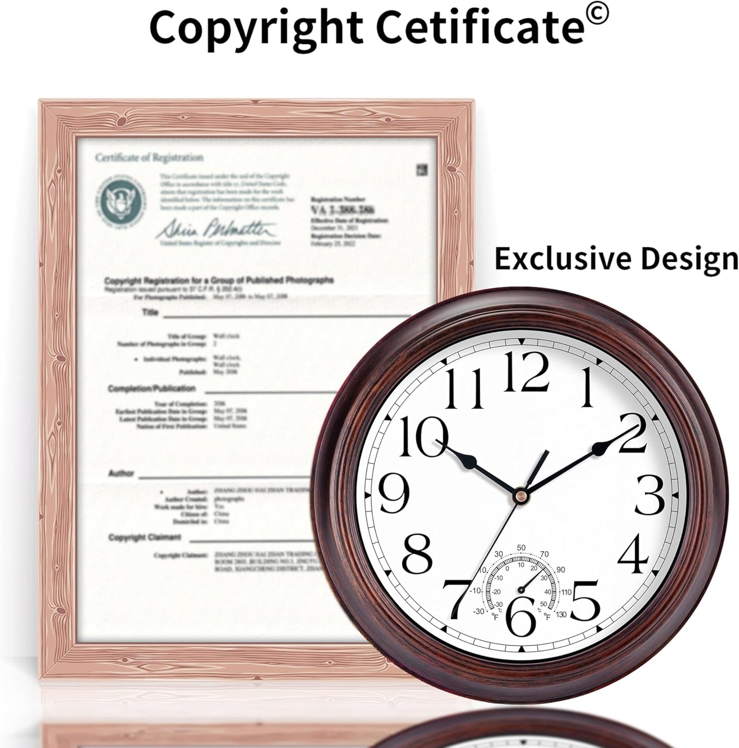 10 Inch Outdoor Wall Clock with Thermometers, Vintage Silent Wall Clocks Battery Operated, Retro Non-Ticking Clock Decorative for Living Room, Patio, Kitchen, Office, Bathroom, Bedroom(Bronze)