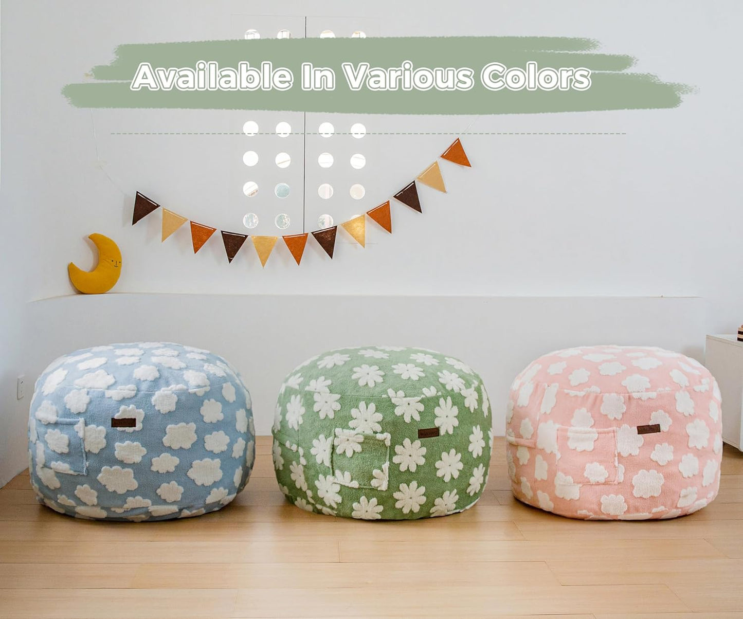 MAXYOYO Bean Bag Chair Bed for Kids, Convertible Bean Bag from Lazy Chair to Floor Bed, Fresh Floral Design Cover, Stuffed Floor Sofa Couch for Boys and Girls, High-Density Foam Filling, Green