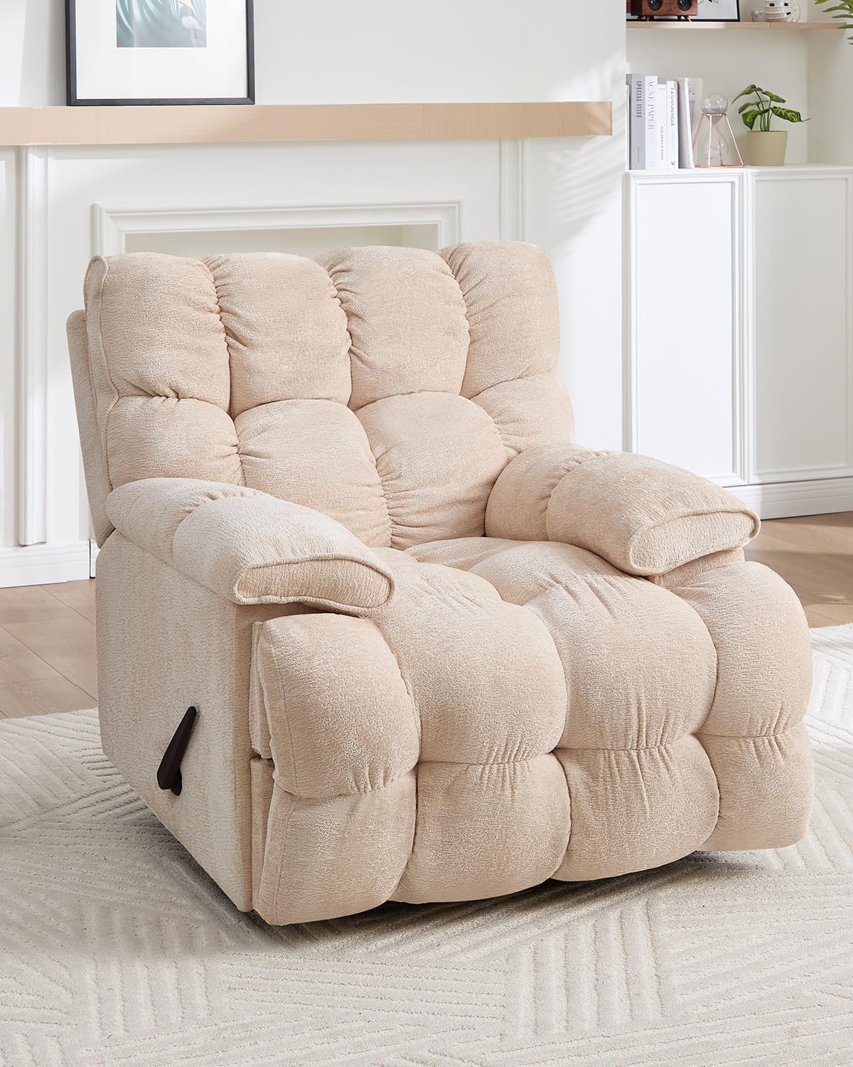 Oversized Recliner Chair Manual Swivel Rocker Recliner for Living Room Chenille Overstuffed Nursery Reclining Sofa Chair Rocking Recliners for Adults 400lbs (Manual, Beige)