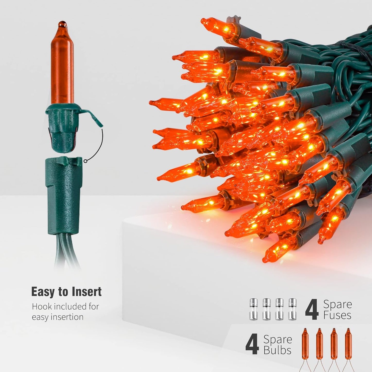 Hopolon Mini Orange Halloween Lights, 2PACk 50 Incandescent Christmas String Lights, 13FT 120V UL Certified Xmas Tree Lights for Christmas, Patio, Holiday, Party, Home, Indoor Outdoor Decor, Orange