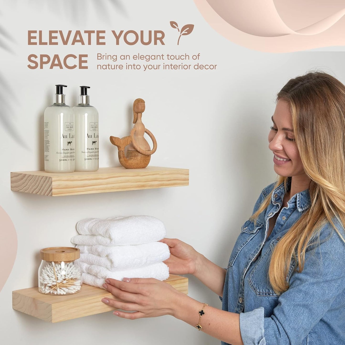 Homeforia 18 inch Natural Floating Shelf, High End Solid Real Wood 18inch Small Floating Shelves for Wall Mounted, Natural Wooden Floating Shelves, Heavy Duty Bracket, 18 X 6.5 X 1.75 in, Set of 4