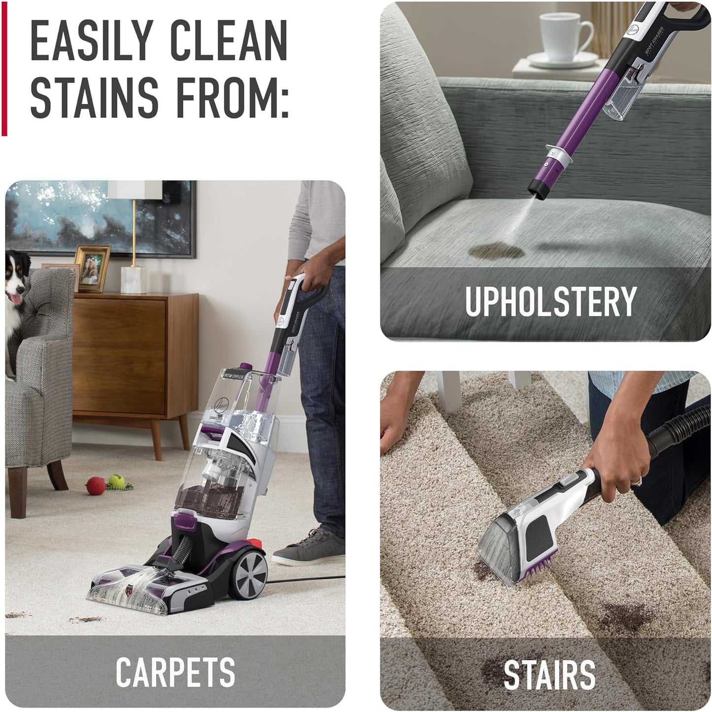 Hoover SmartWash Pet Automatic Carpet Cleaner Machine with Spot Chaser Wand, Deep Cleaning Carpet Shampooer Machine, Pair with a Hoover Carpet Cleaner Solution for a Bright, Refreshed Home