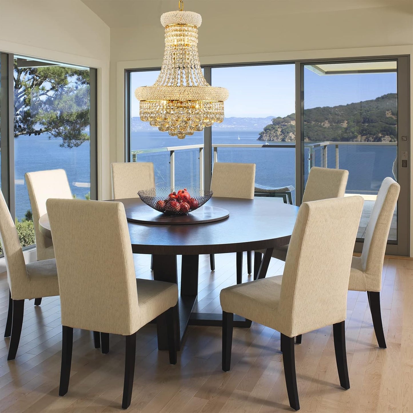 10 - Light Unique Empire Crystal Chandelier for Foyer Entryway Living Room Dining Room Bedroom Hallway Gold Finish