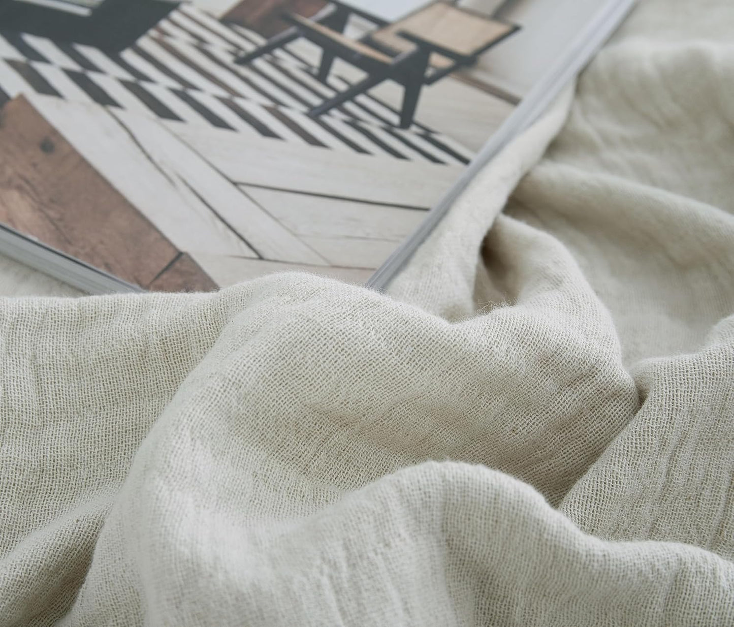 100% Cotton Muslin Throw Blanket for Bed, Couch, Small, Decorative, Soft, Pre-Washed, Breathable and Lightweight Gauze Blanket with Fringes, Suitable for All Seasons, Linen Grey, 50"x60"