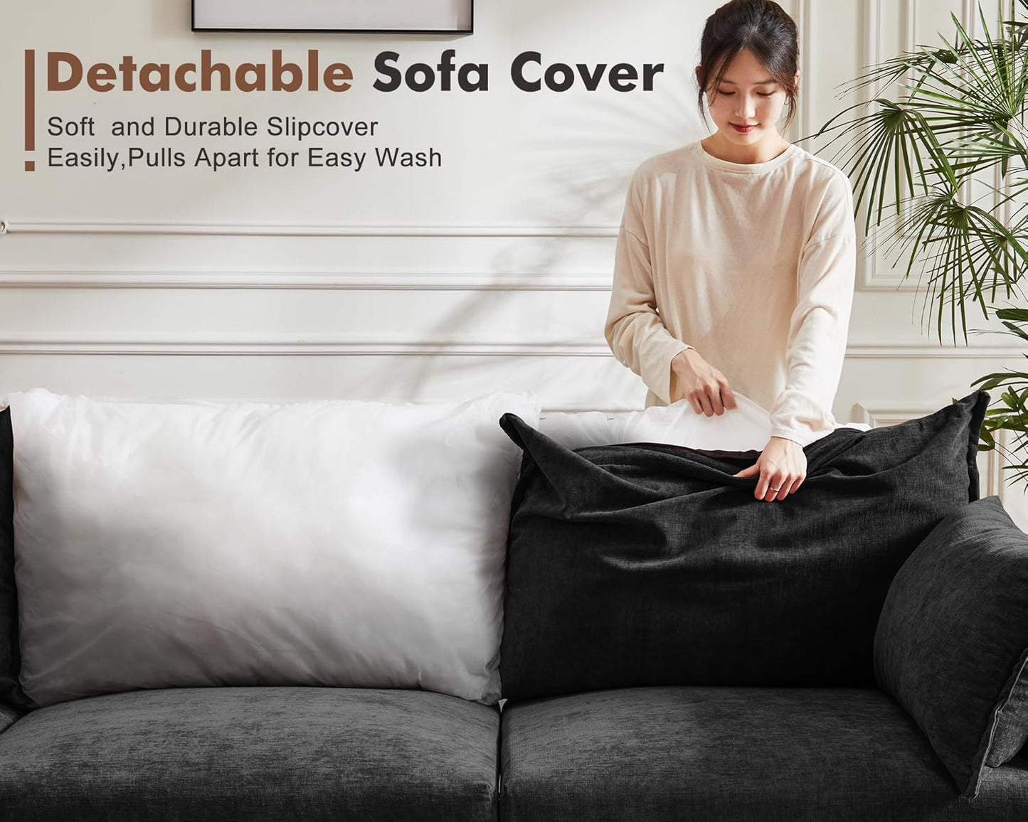 102.6" Modular Sectional Sofa, L Shaped Couch Set for Living Room, 3-Seater Comfy Cloud Couches with Movable Storage Ottoman,DIY Combination - Chenille Black