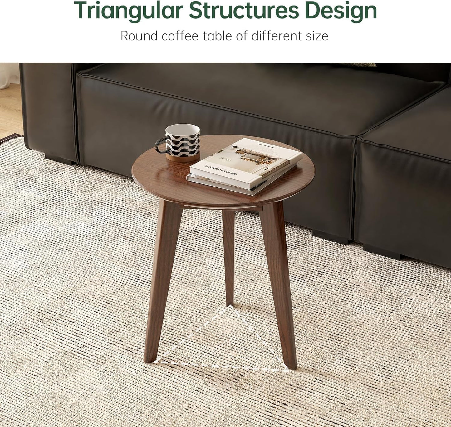 100% Solid Oak Round Side Table, Small Bedside Table for Small Spaces, Living Room End Table with Stable Frame, Modern Nightstand for Bedroom Couch, (Walnut, 17.71" D x 19.68" H)