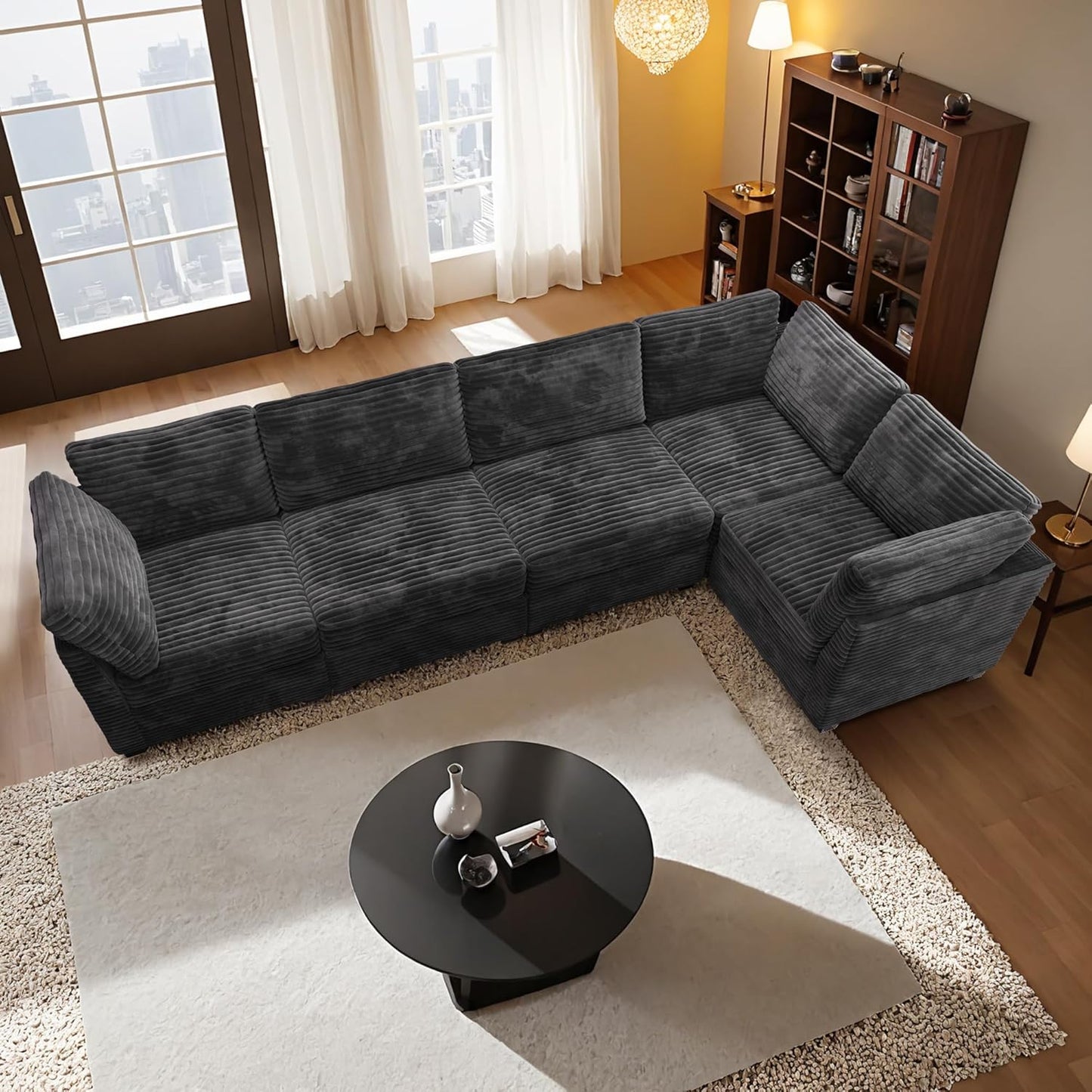 HOOOWOOO Modular Sectional Sofa,5 Pieces Sectional Couches for Living Room,131X66 L Shaped Cloud Couch Set(Grey Velvet Corduroy)